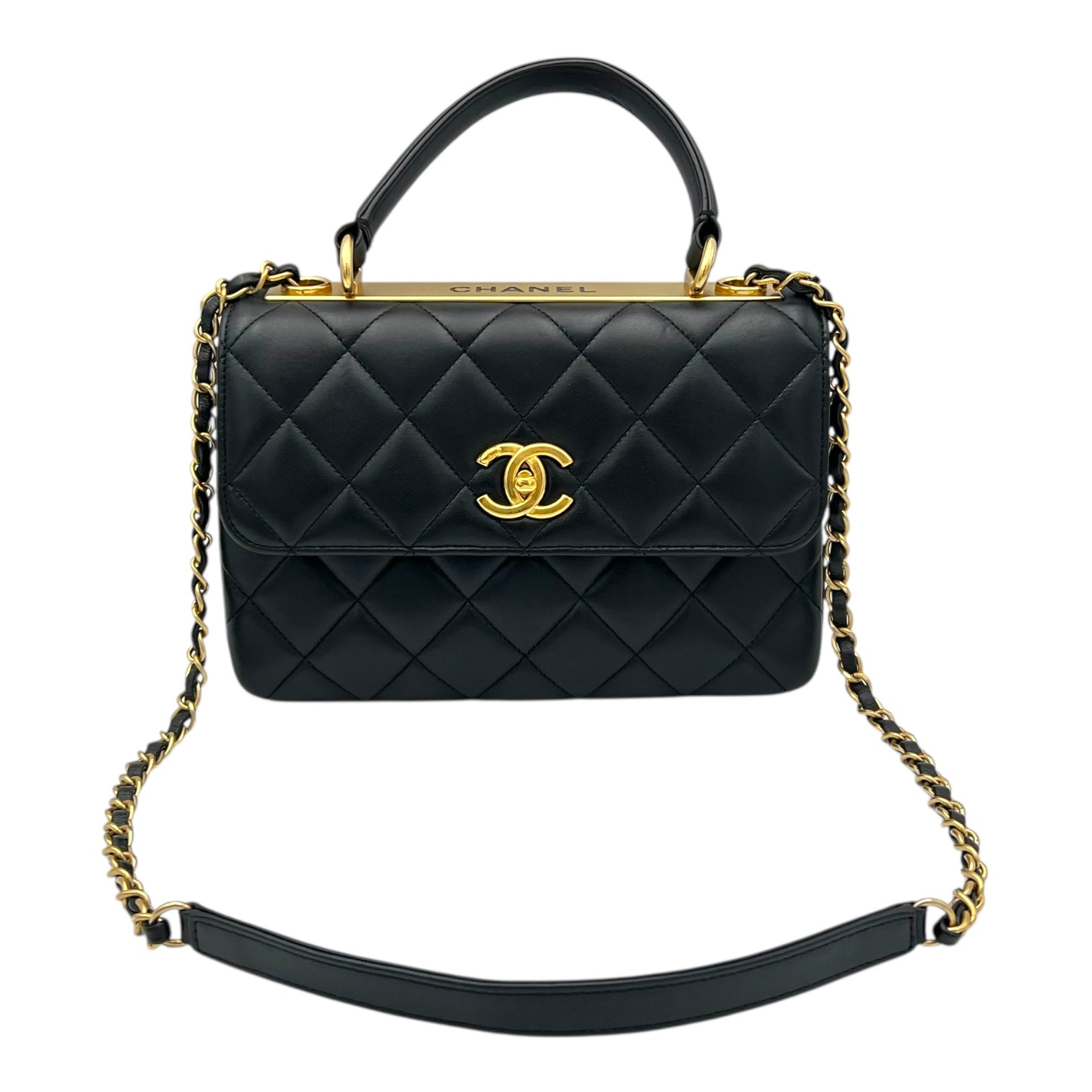 Chanel Trendy CC Top Handle Bag Black in Lambskin, Gold hardware_9