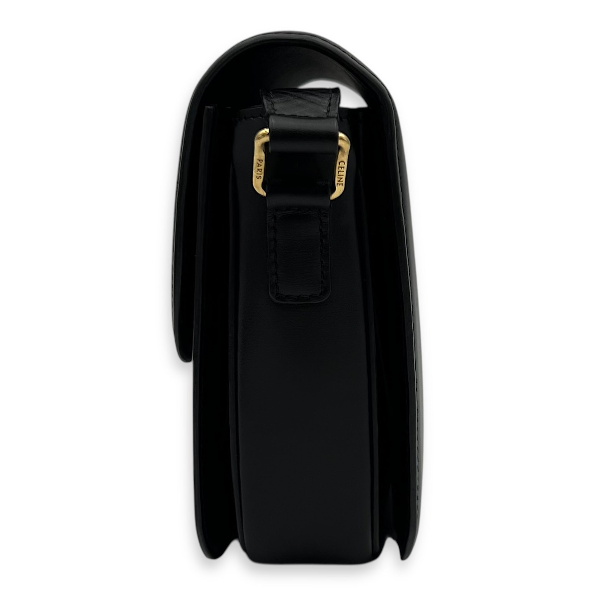 Celine Triomphe Medium Black Shoulder Bag in Calfskin, Gold hardware_4