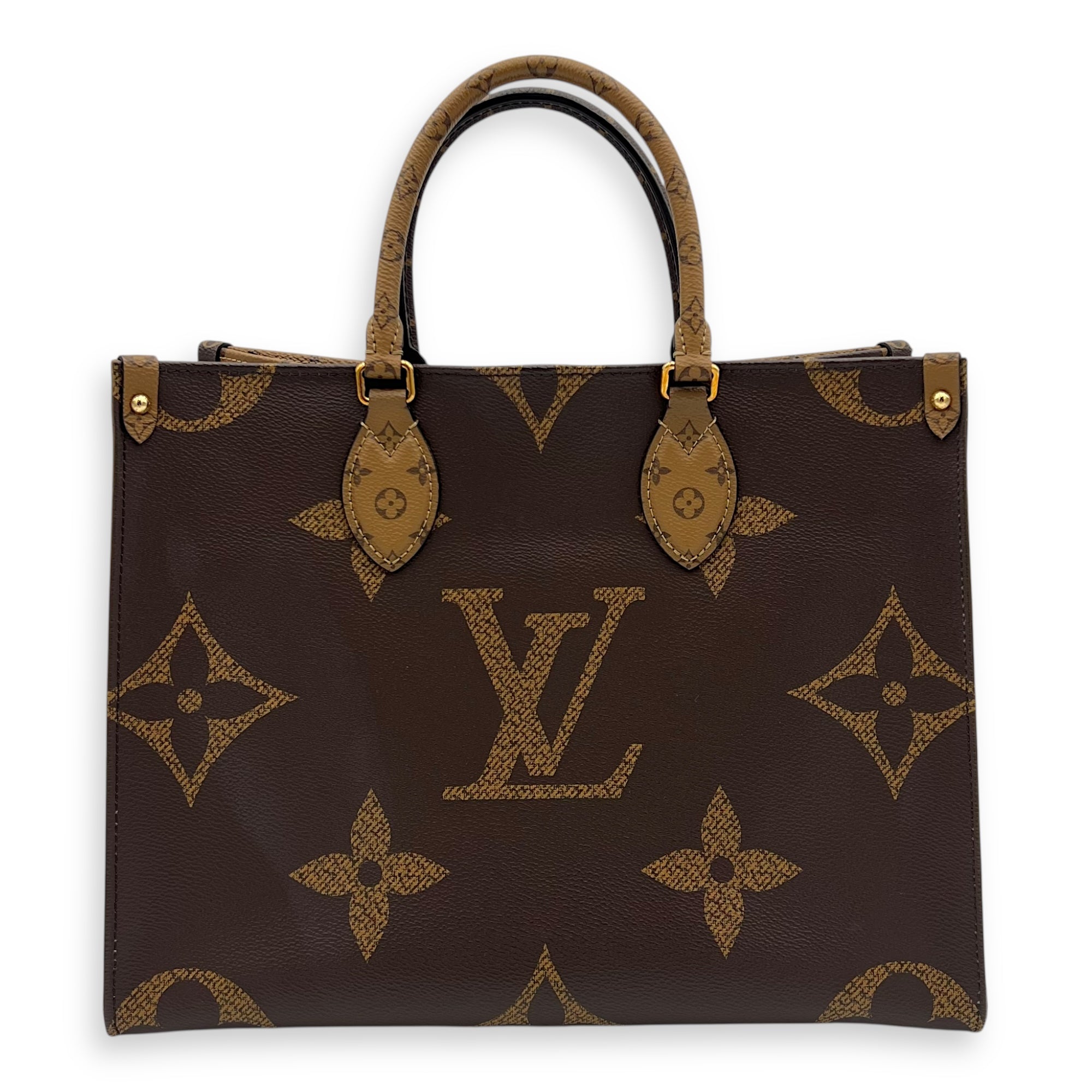 Louis Vuitton OnTheGo Top Handle Bag Brown in Coated Canvas, Gold hardware_1