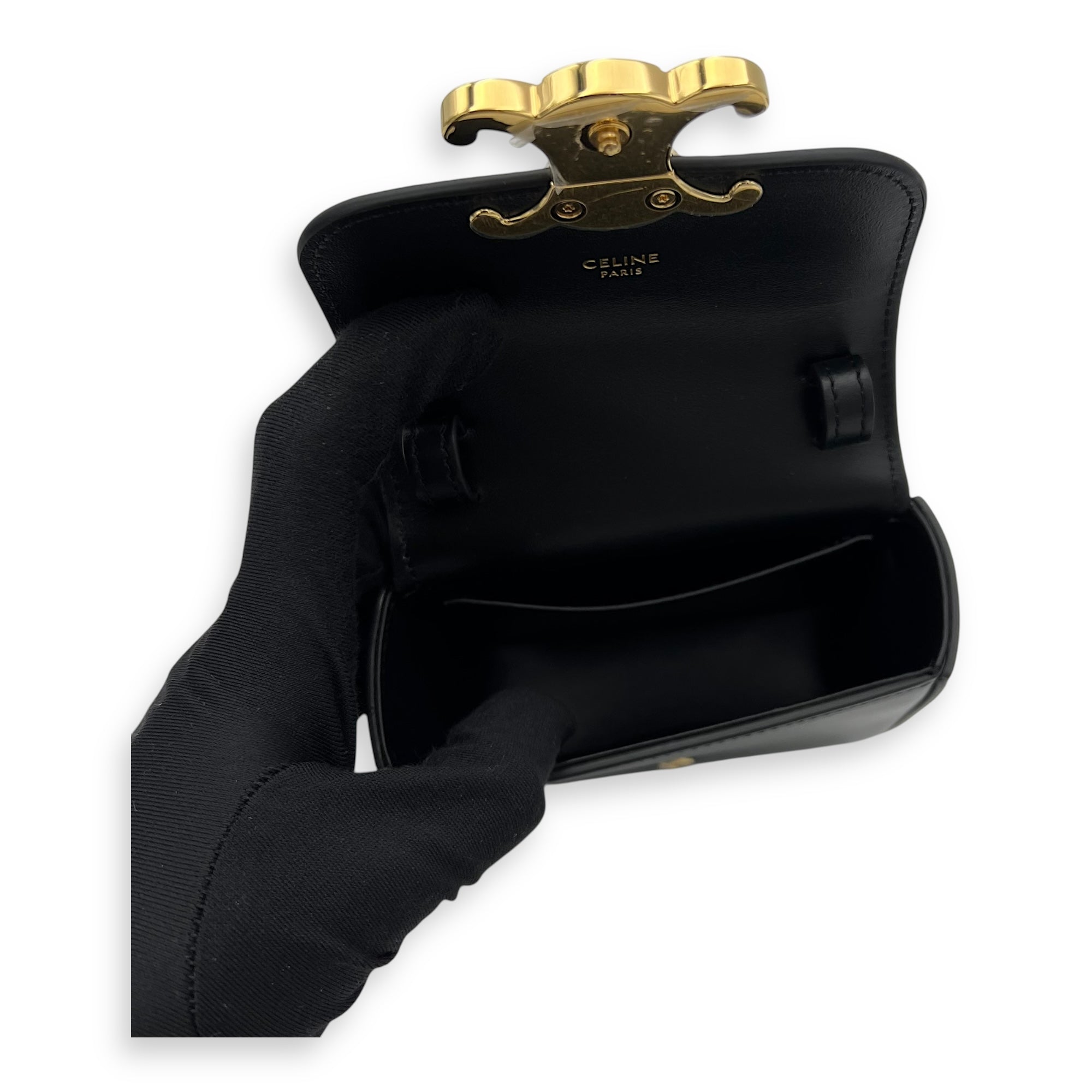 Celine Claude Crossbody Bag Black in Calfskin, Gold hardware_6