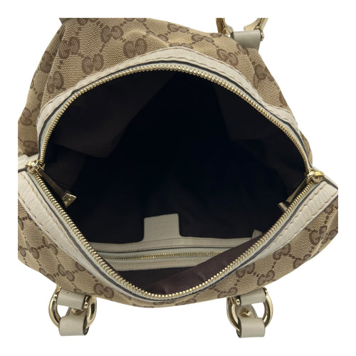Gucci Boston Top Handle Bag Brown in Canvas, Gold hardware_6