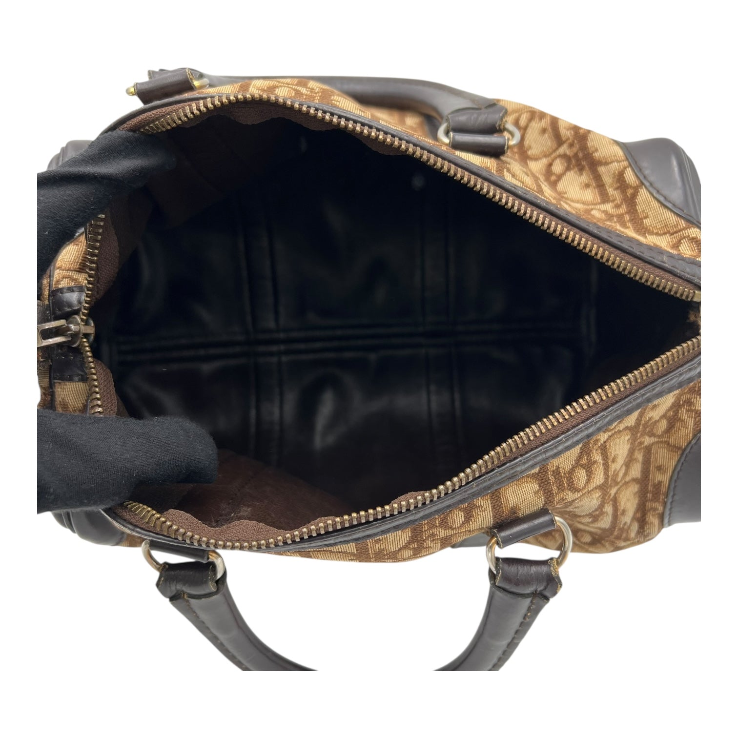 Christian Dior Trotteur Top Handle Bag Brown in Coated Canvas, Silver hardware_5