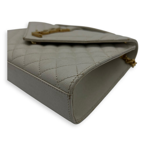 Saint Laurent Envelope Shoulder Bag White in Caviar Leather, Gold hardware_12