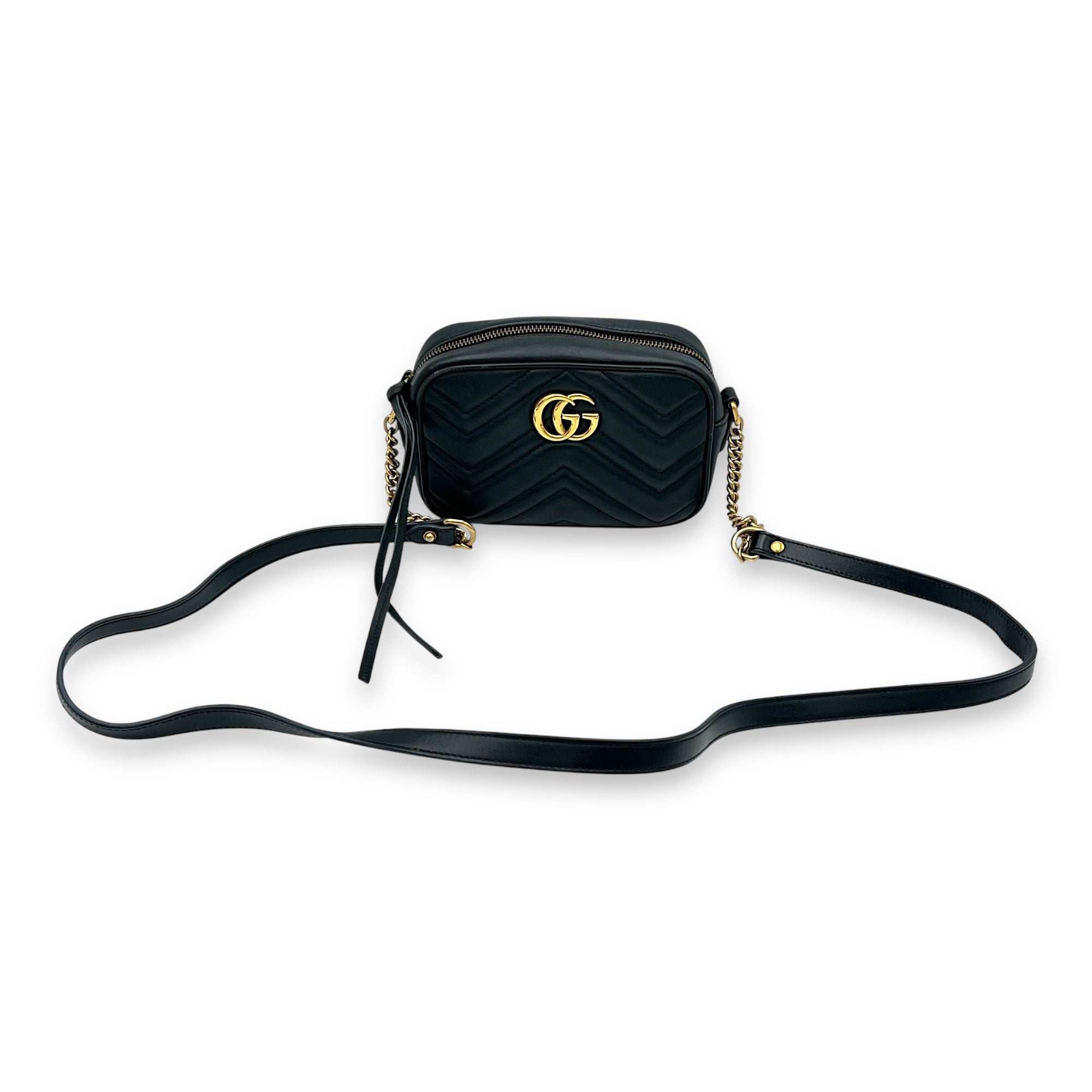 Gucci GG Marmont Crossbody Bag Mini Black in Calfskin, Gold hardware_9