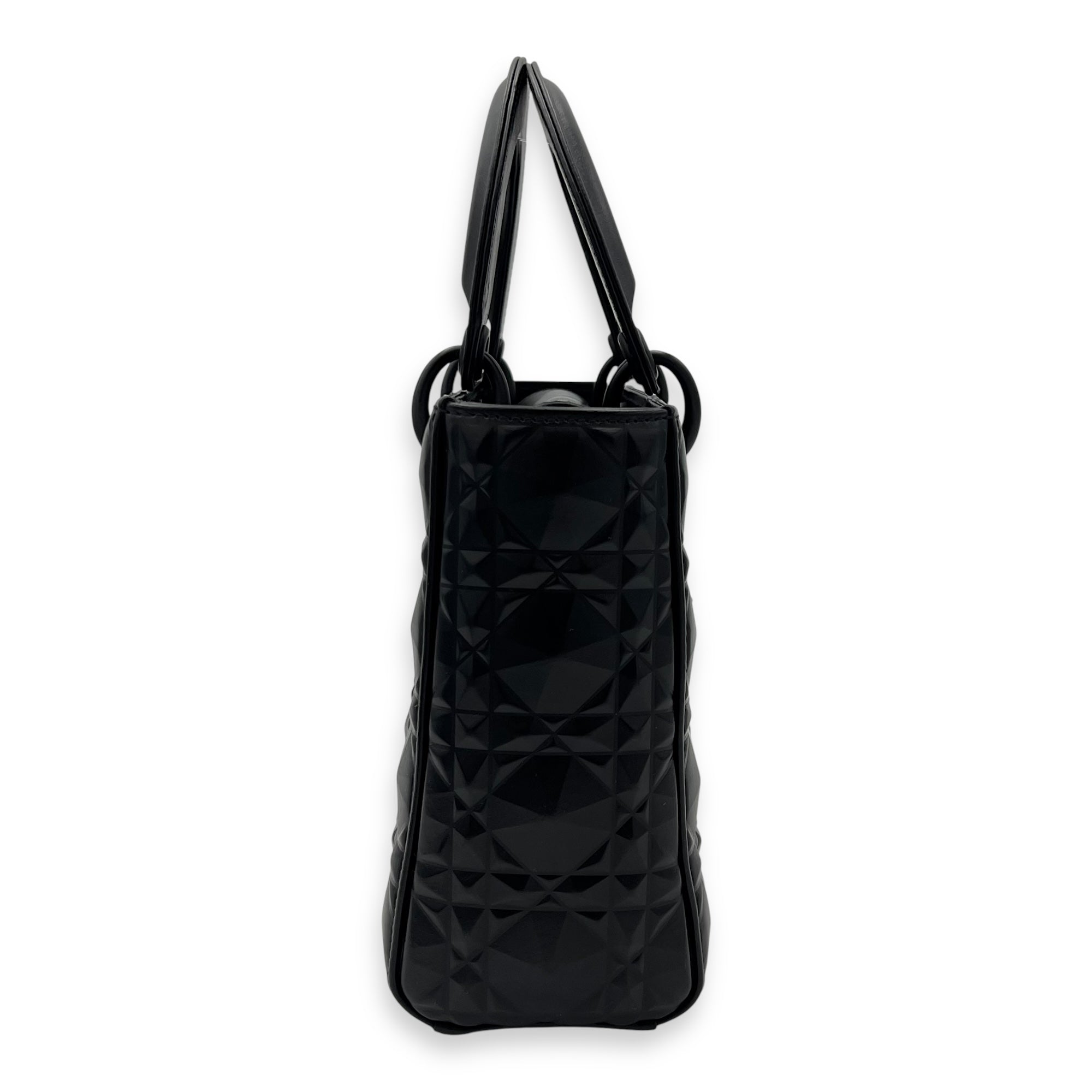 Christian Dior Lady Dior Medium Black Top Handle Bag in Calfskin, Ultramatte hardware_3