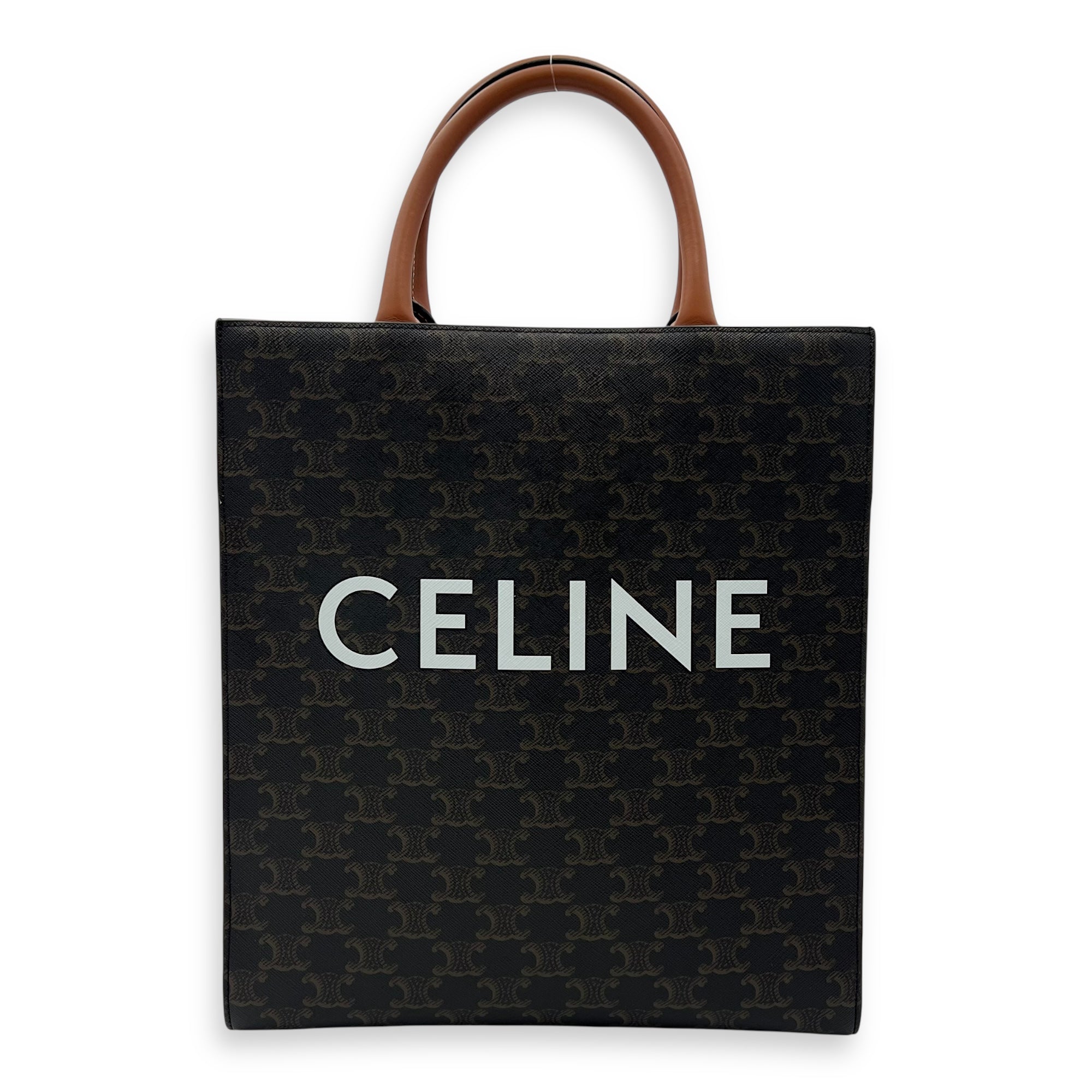 Celine Triomphe Top Handle Bag Brown in Coated Canvas, Gold hardware_1