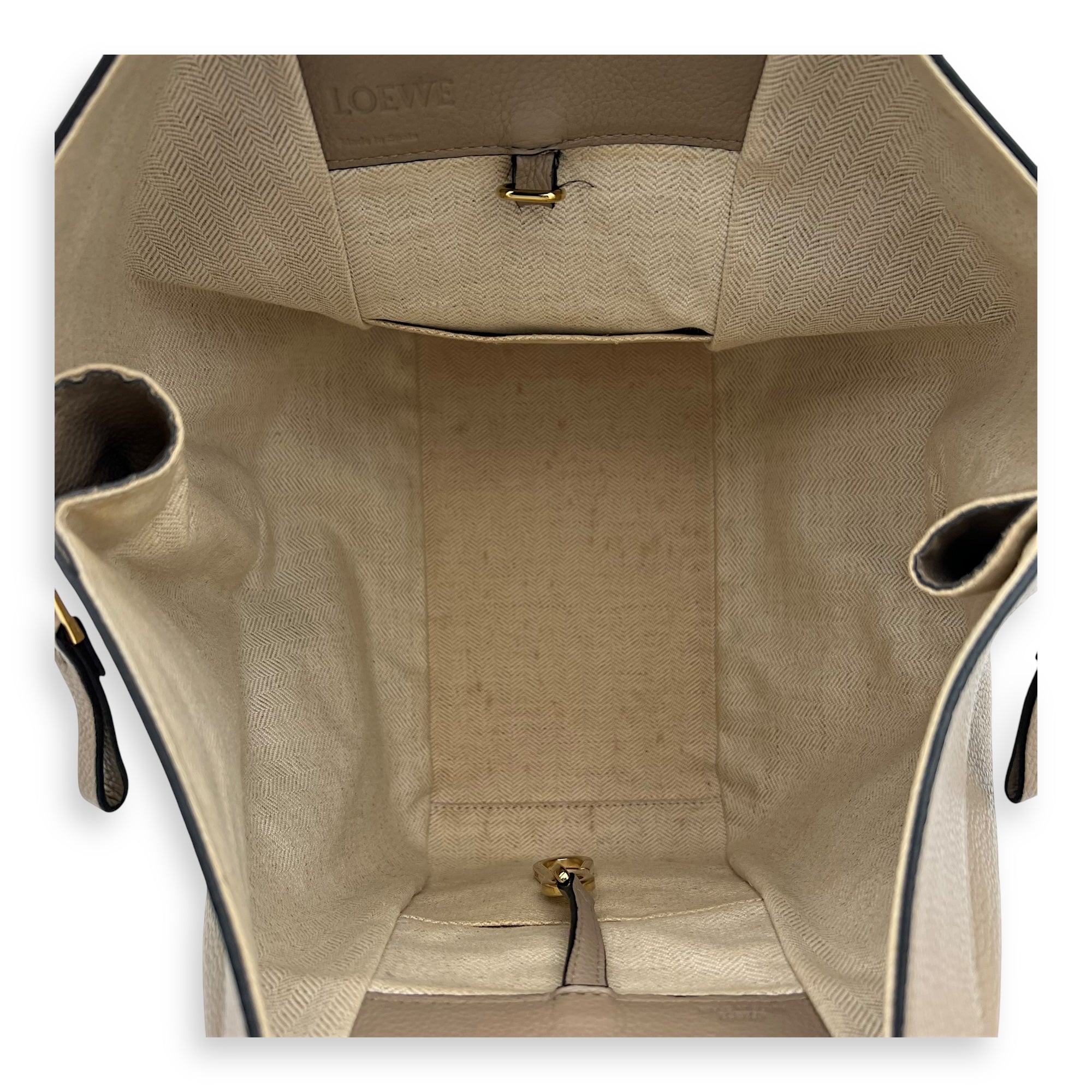 Loewe Hammock Medium Beige Top Handle Bag in Calfskin, Gold hardware_6