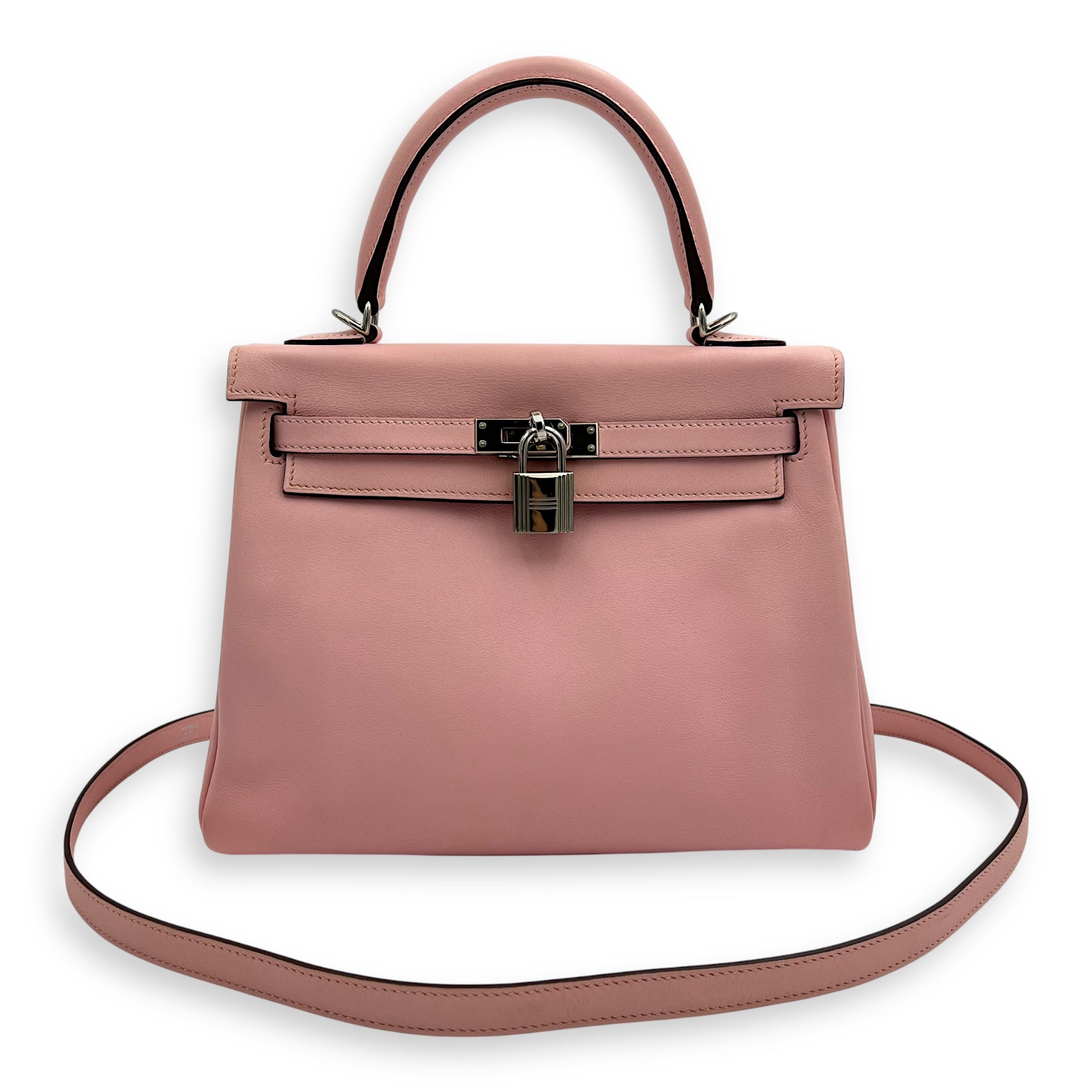 Hermès Kelly 25 Sakura Pink Top Handle Bag in Swift, Palladium hardware_14