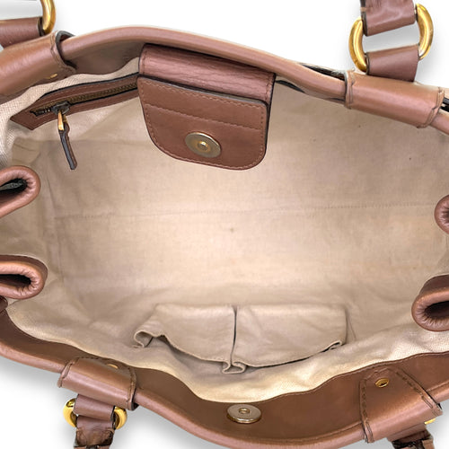 GG Running Brown Top Handle Bag in Calfskin, Gold hardware