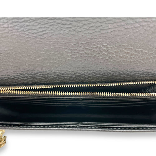 Interlocking G Wallet On Chain Black in Calfskin, Light Gold hardware