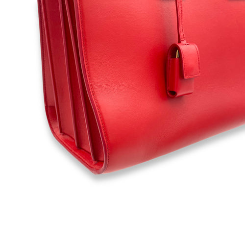 Sac de Jour Medium Red Top Handle Bag in Calfskin, Gold hardware