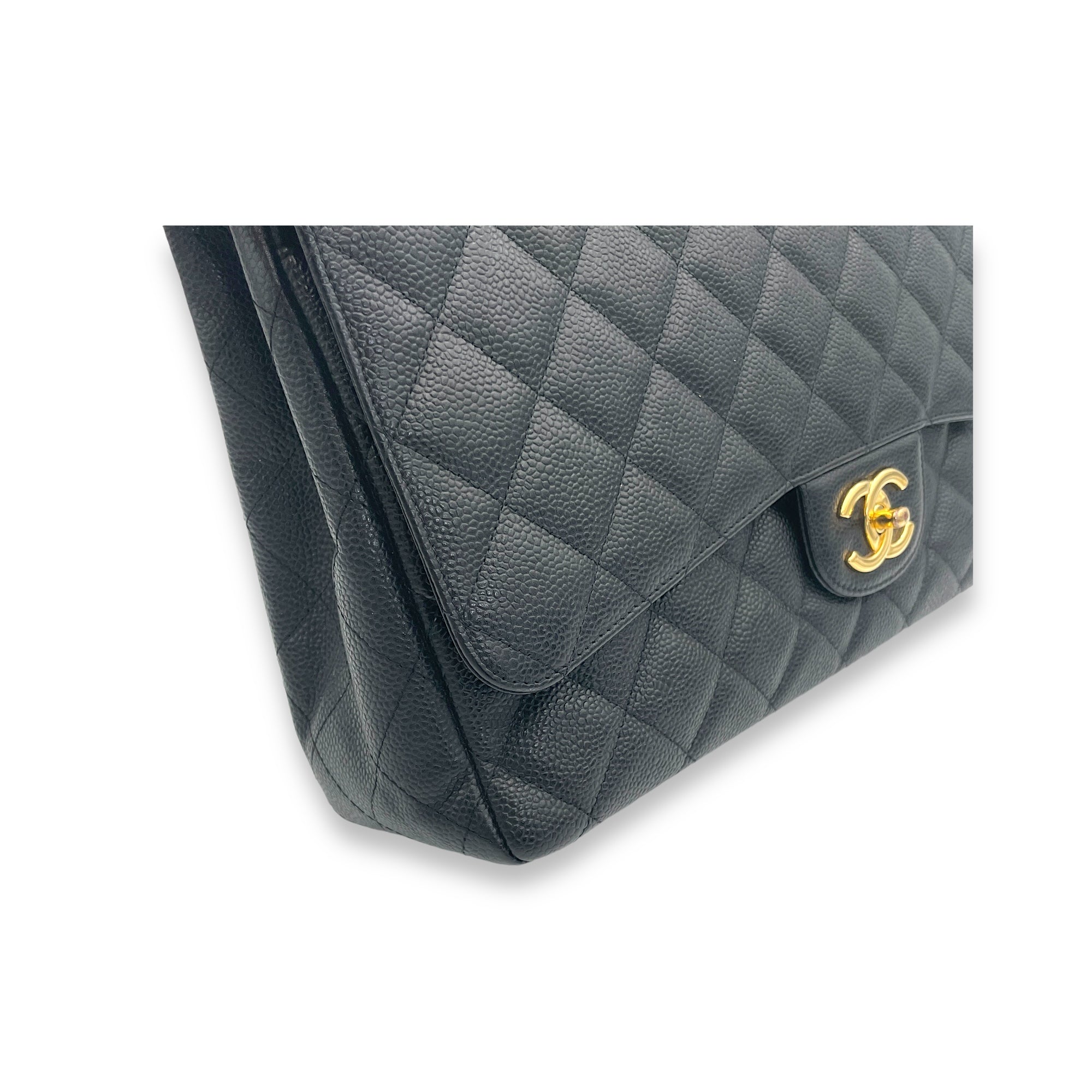 Classic Crossbody Bag Maxi Black in Caviar Leather, Gold hardware