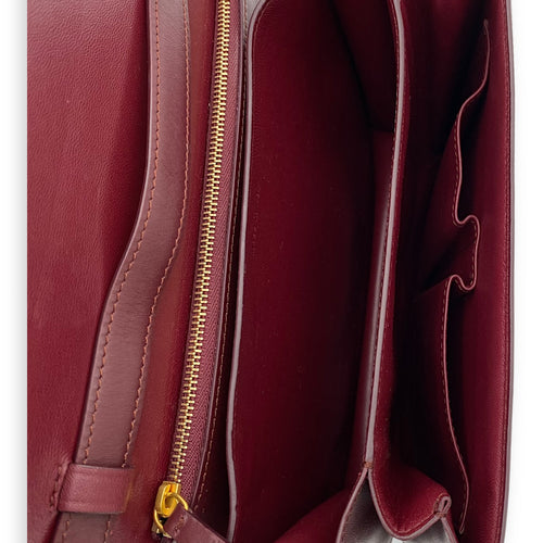 Box Medium Red Shoulder Bag in Calfskin, Brushed Gold hardware