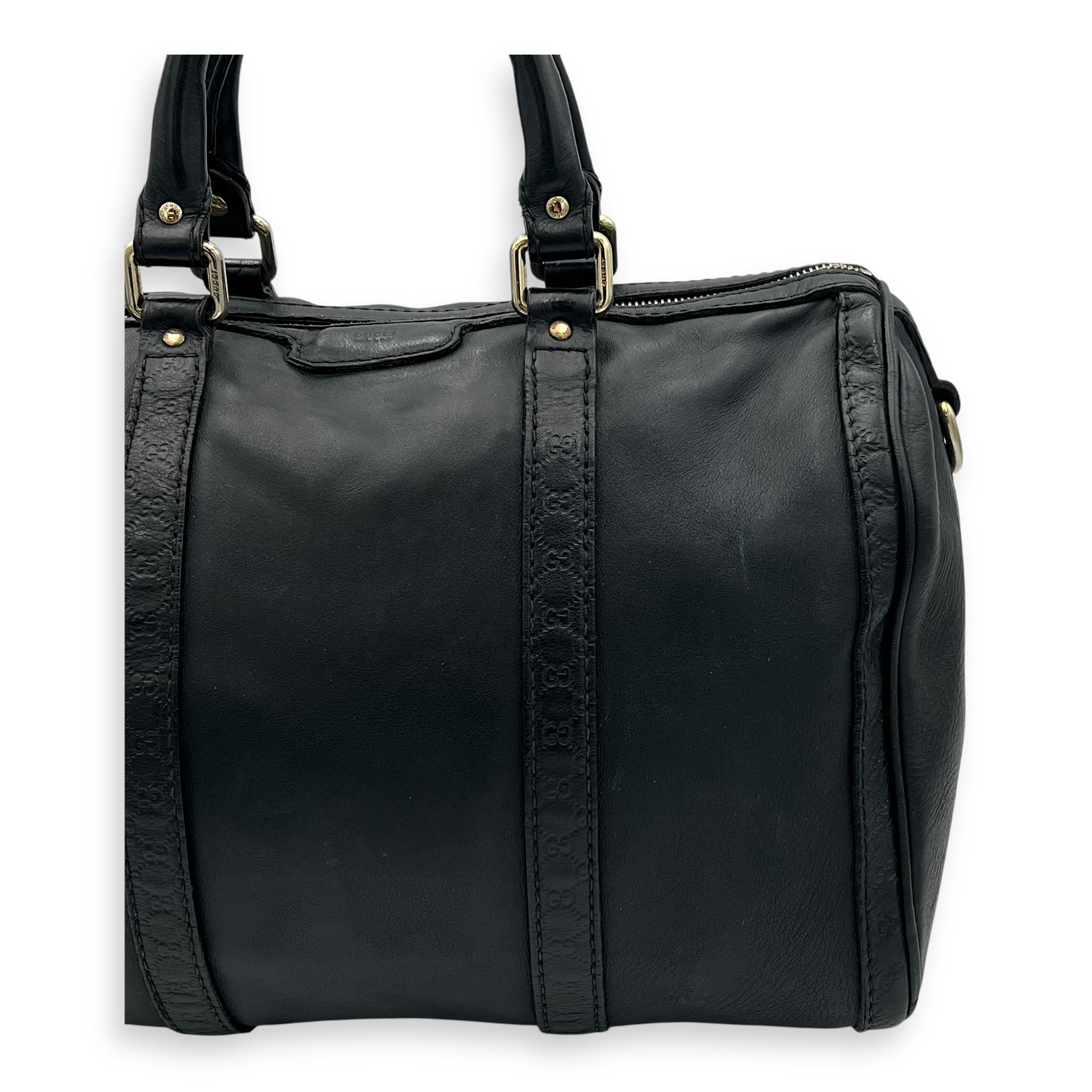 Boston Top Handle Bag Black in Calfskin, Light Gold hardware