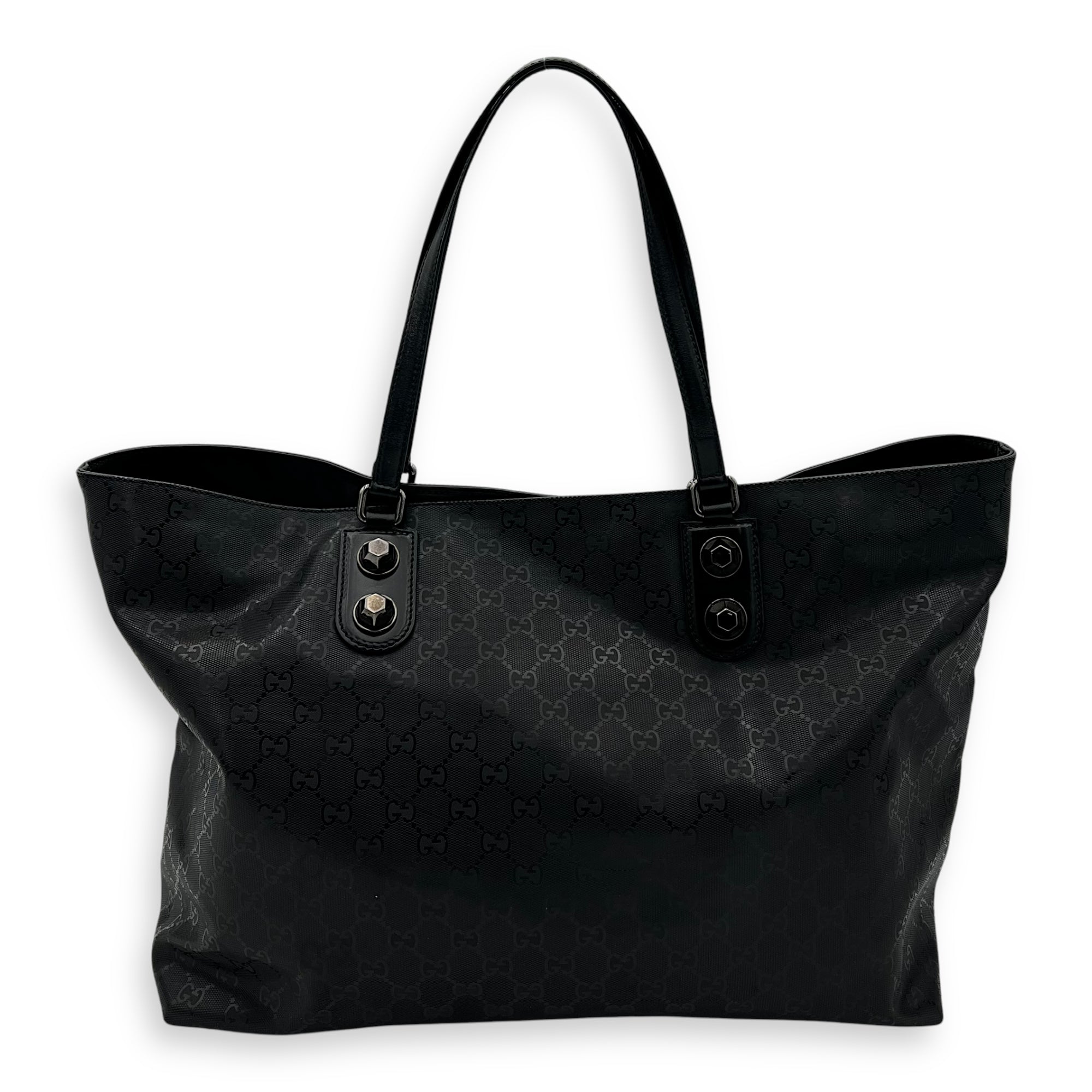 Gucci GG Tote Bag Black in Coated Canvas, Gunmetal hardware_2