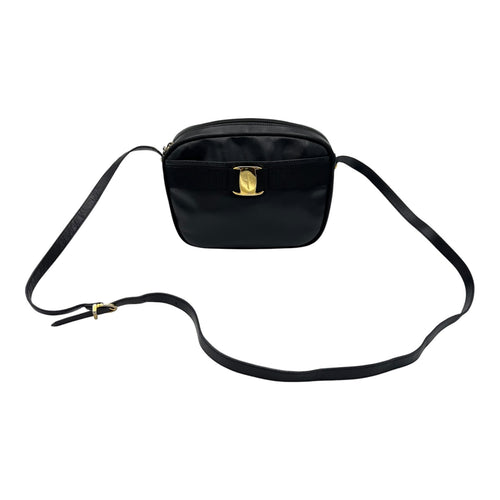 Salvatore Ferragamo Vara Bow Crossbody Bag Black in Calfskin, Gold hardware_12