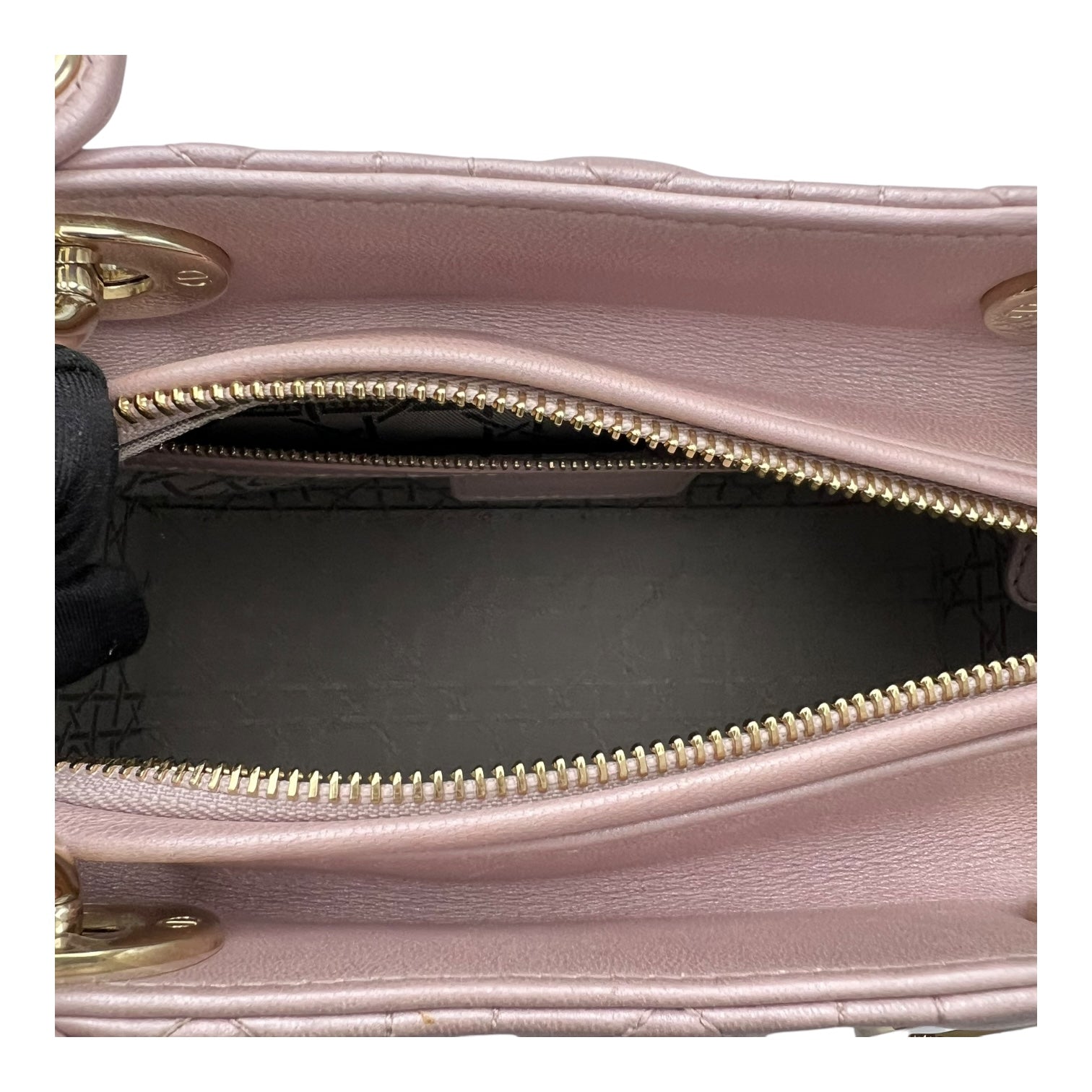 Christian Dior Lady Dior Top Handle Bag Medium Pink in Lambskin, Gold hardware_6