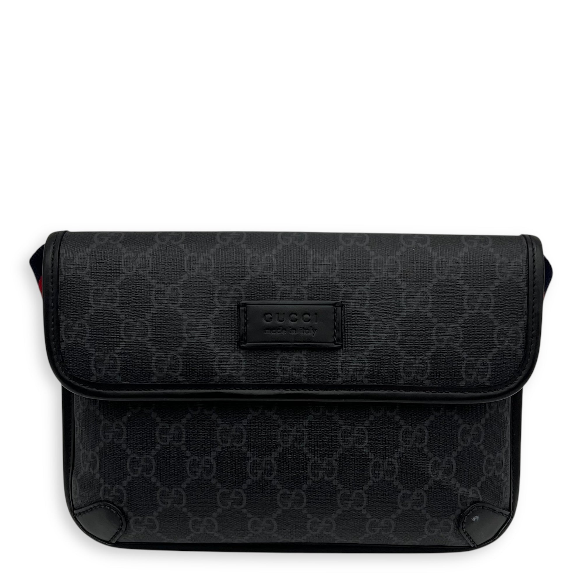 Gucci GG Supreme Belt Bag Black in Monogram Coated Canvas, Silver hardware_1