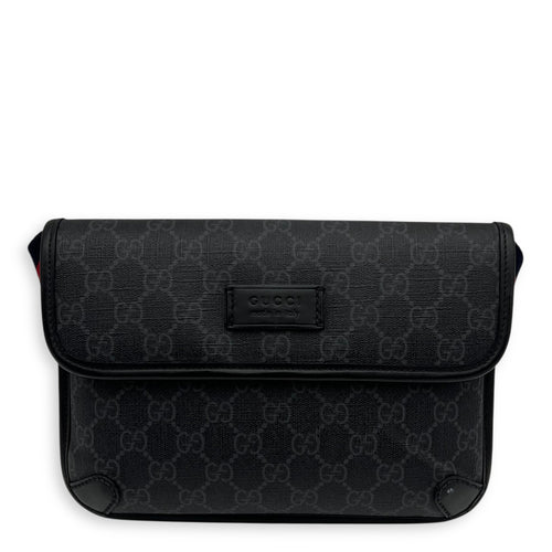 Gucci GG Supreme Belt Bag Black in Monogram Coated Canvas, Silver hardware_1