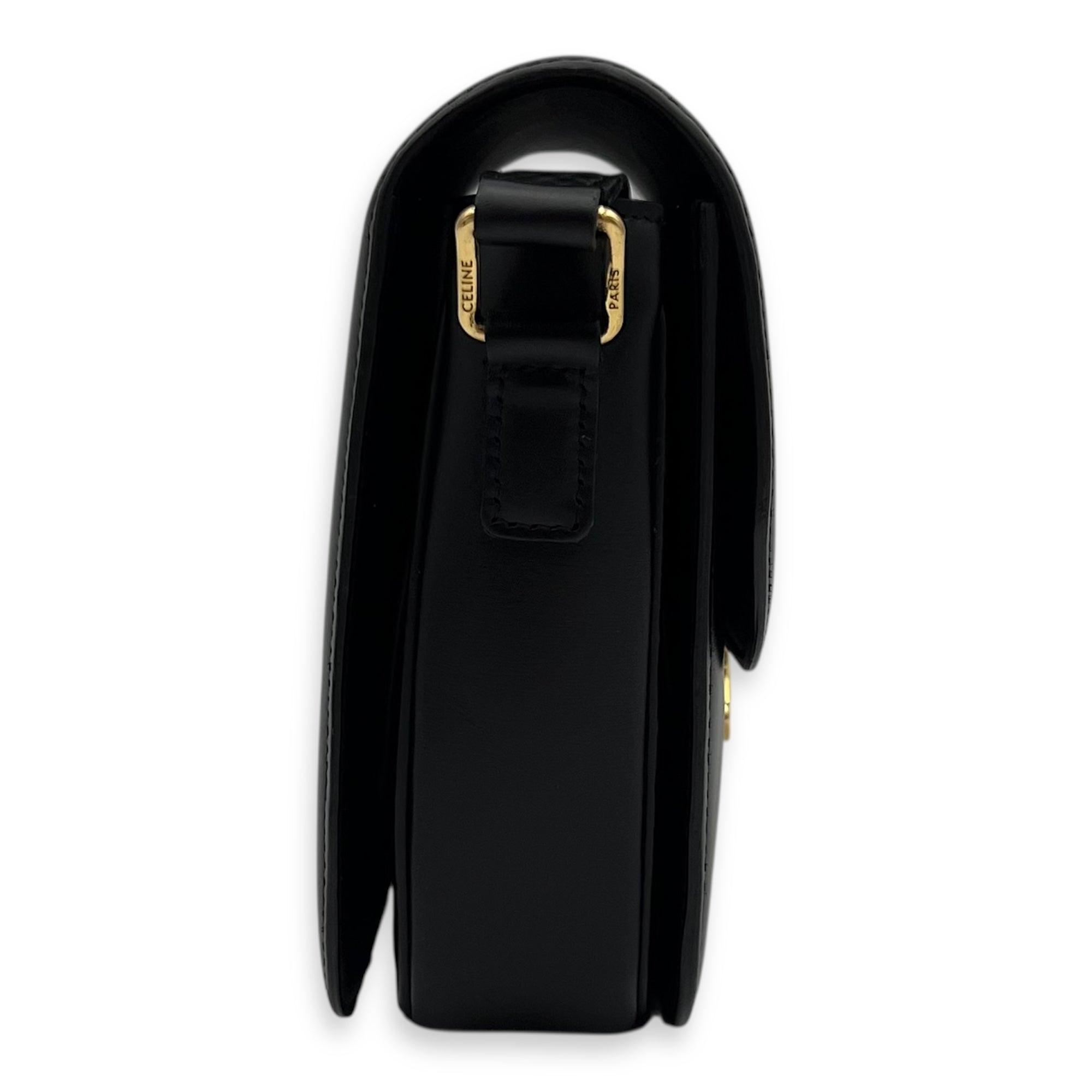Celine Triomphe Medium Black Shoulder Bag in Calfskin, Gold hardware_3