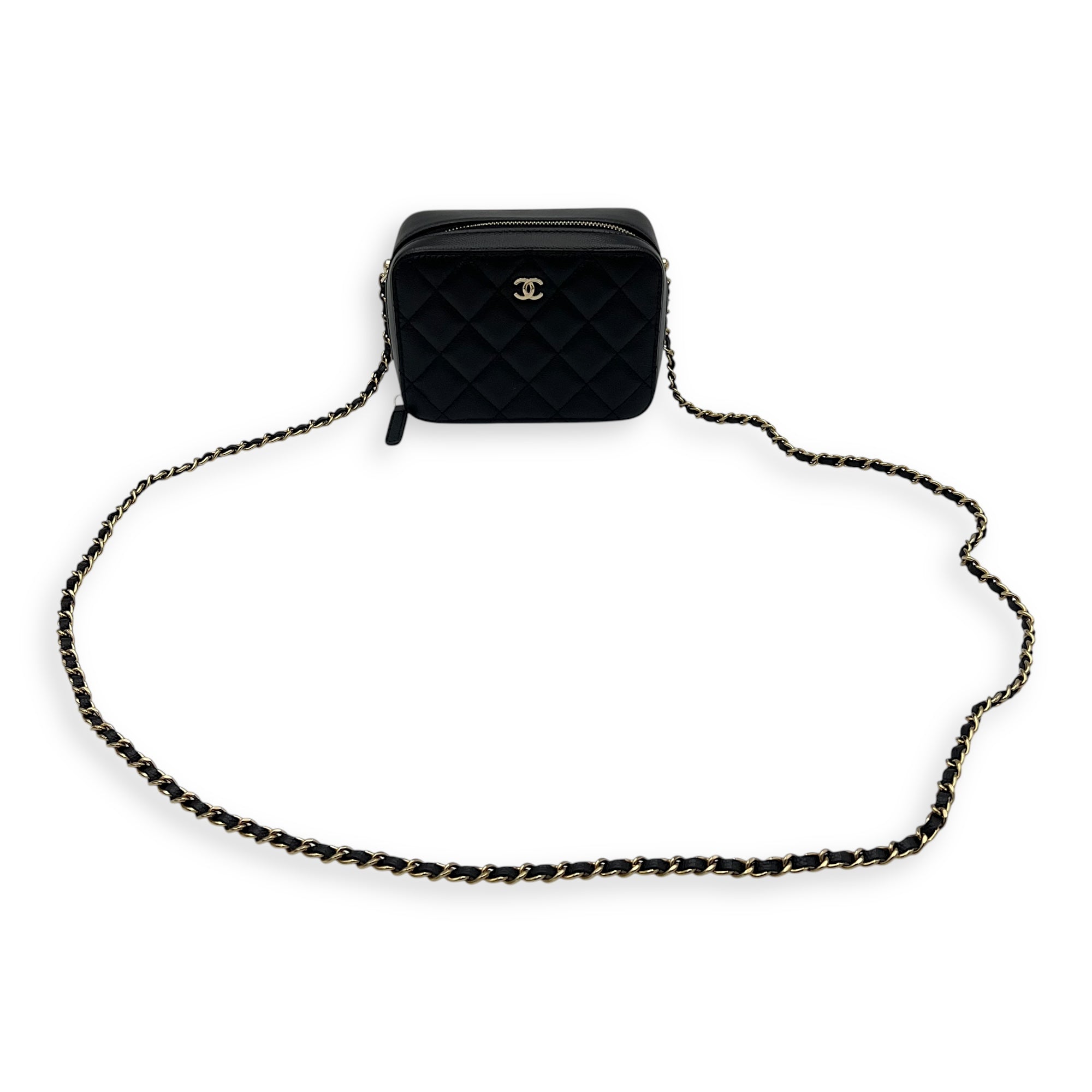 Chanel Vanity Crossbody Bag Black in Caviar Leather, Gold hardware_10