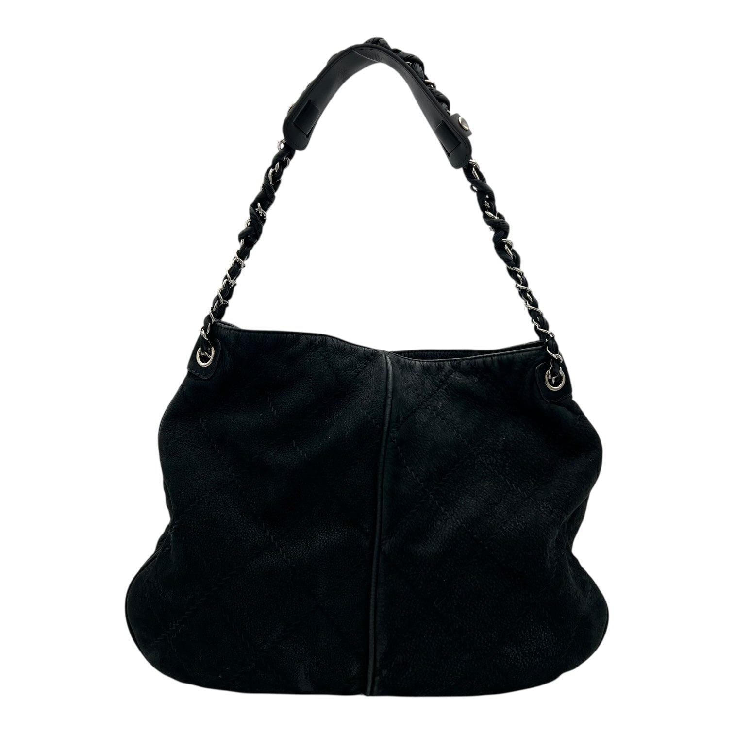 Chanel CC Shoulder Bag Grey in Calfskin, Silver hardware_2