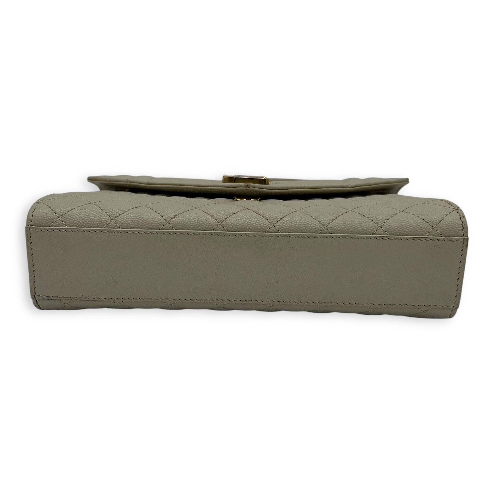 Saint Laurent Envelope Shoulder Bag White in Caviar Leather, Gold hardware_5