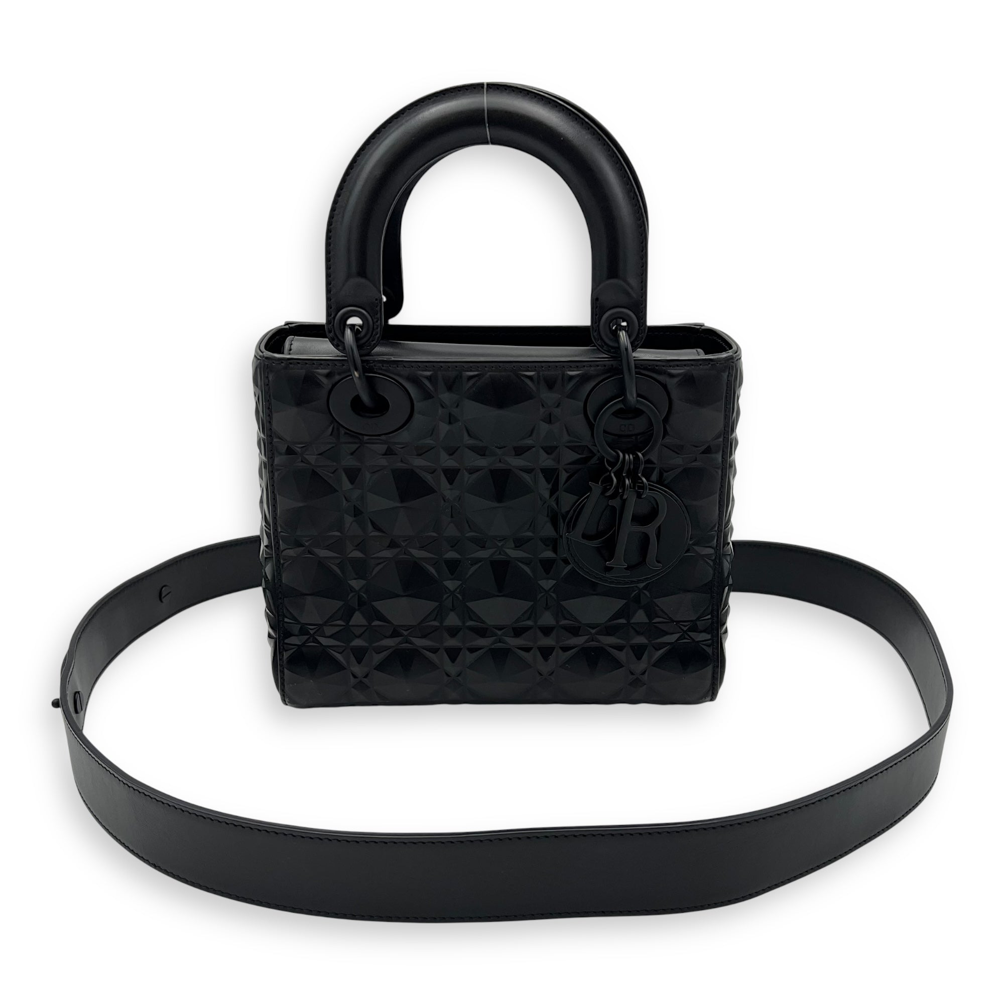 Christian Dior Lady Dior Medium Black Top Handle Bag in Calfskin, Ultramatte hardware_13