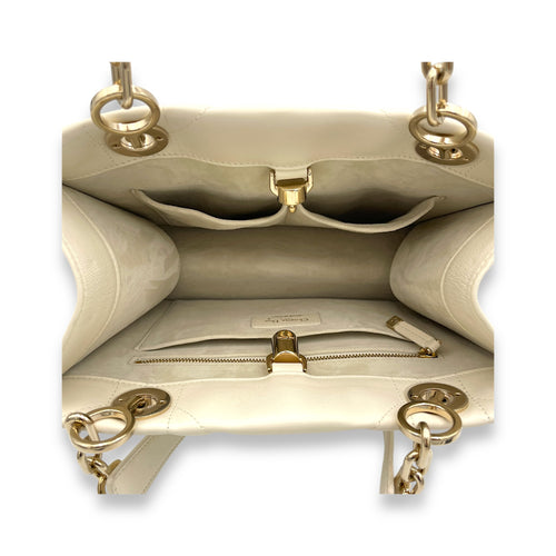 Essential White Top Handle Bag in Calfskin, Gold hardware