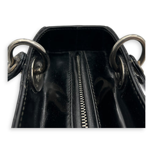 Lady Dior Top Handle Bag Medium Black in Patent Leather, Silver hardware