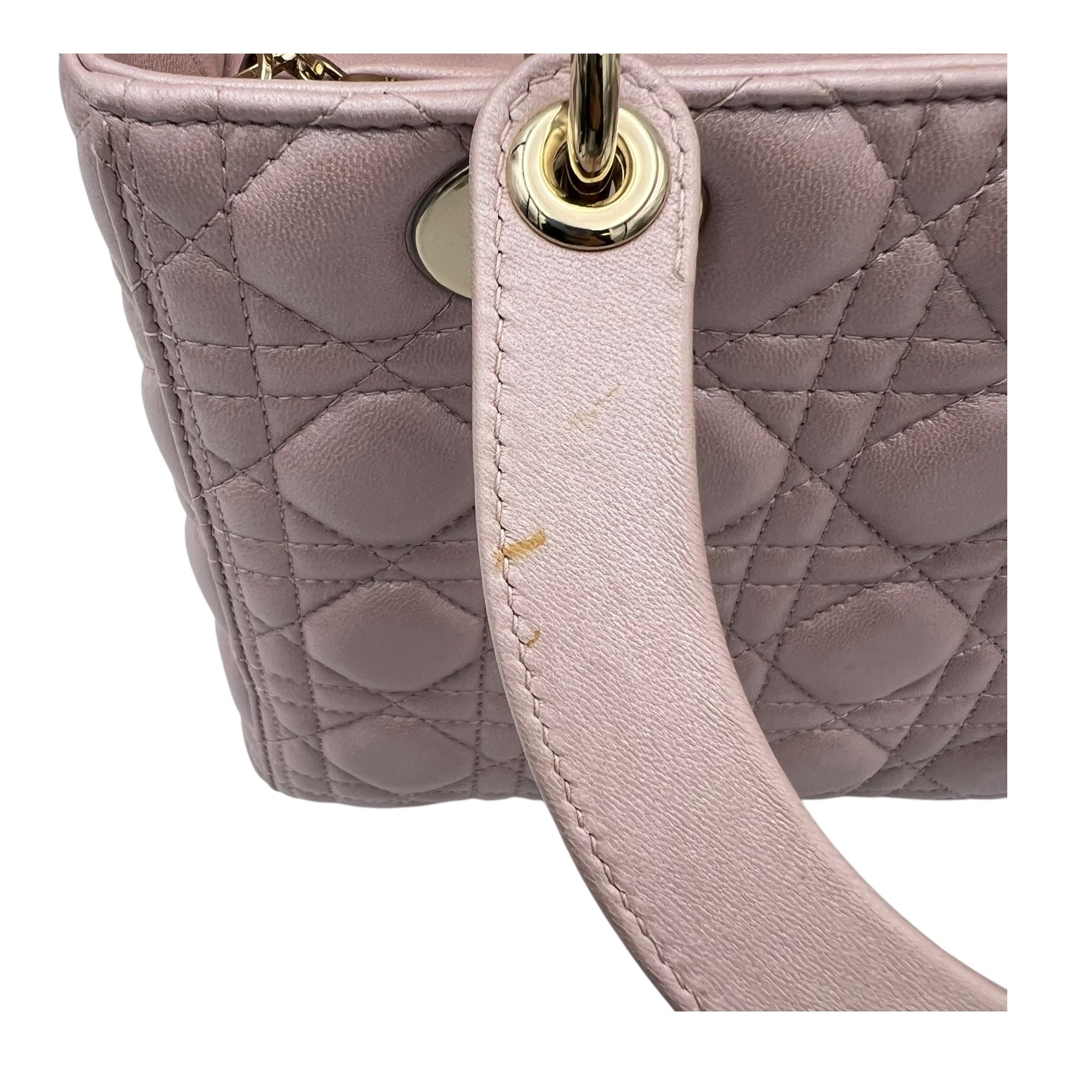 Christian Dior Lady Dior Top Handle Bag Medium Pink in Lambskin, Gold hardware_8