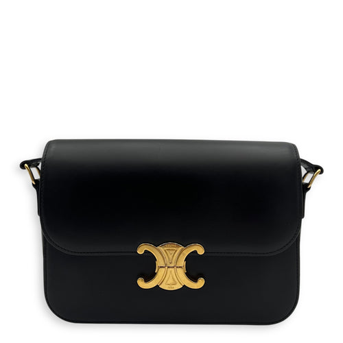 Celine Triomphe Medium Black Shoulder Bag in Calfskin, Gold hardware_1