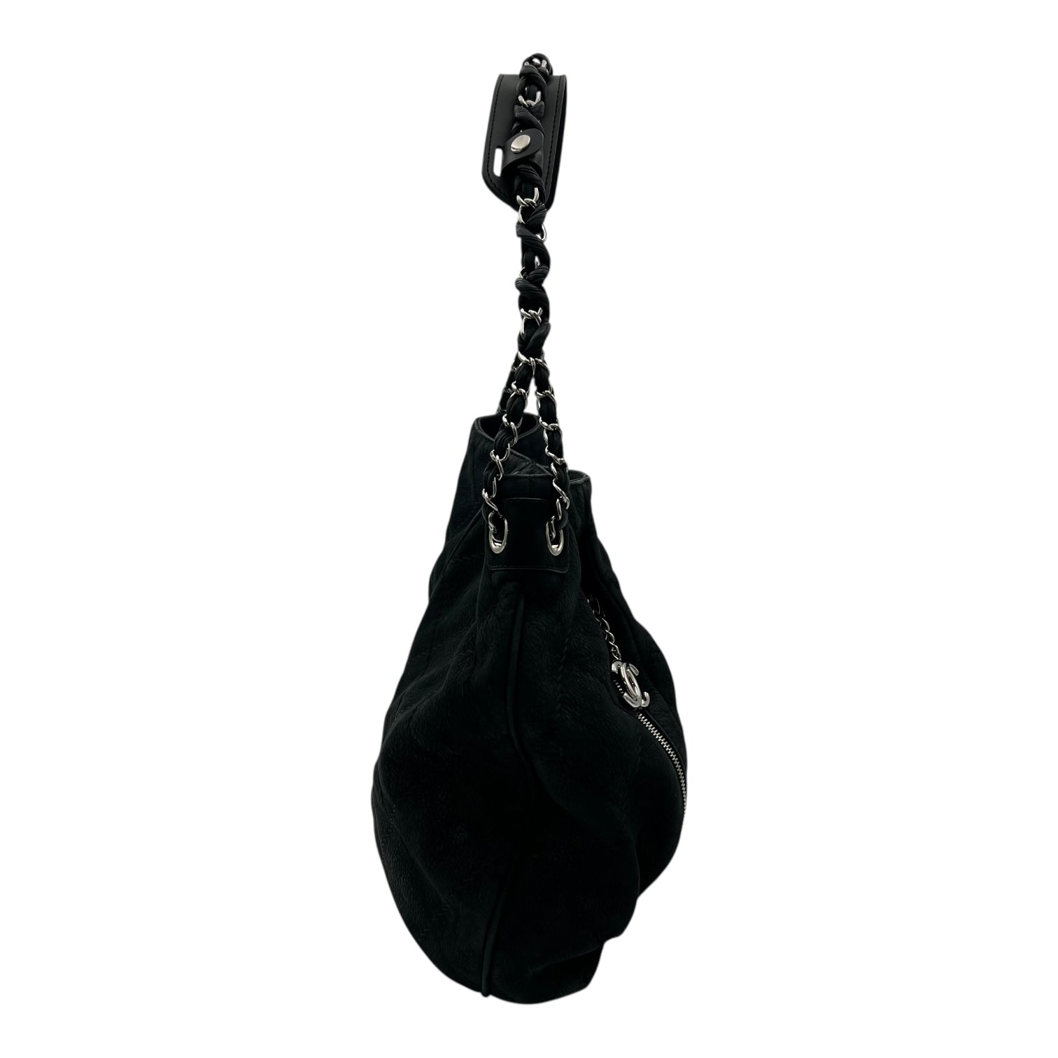 Chanel CC Shoulder Bag Grey in Calfskin, Silver hardware_4