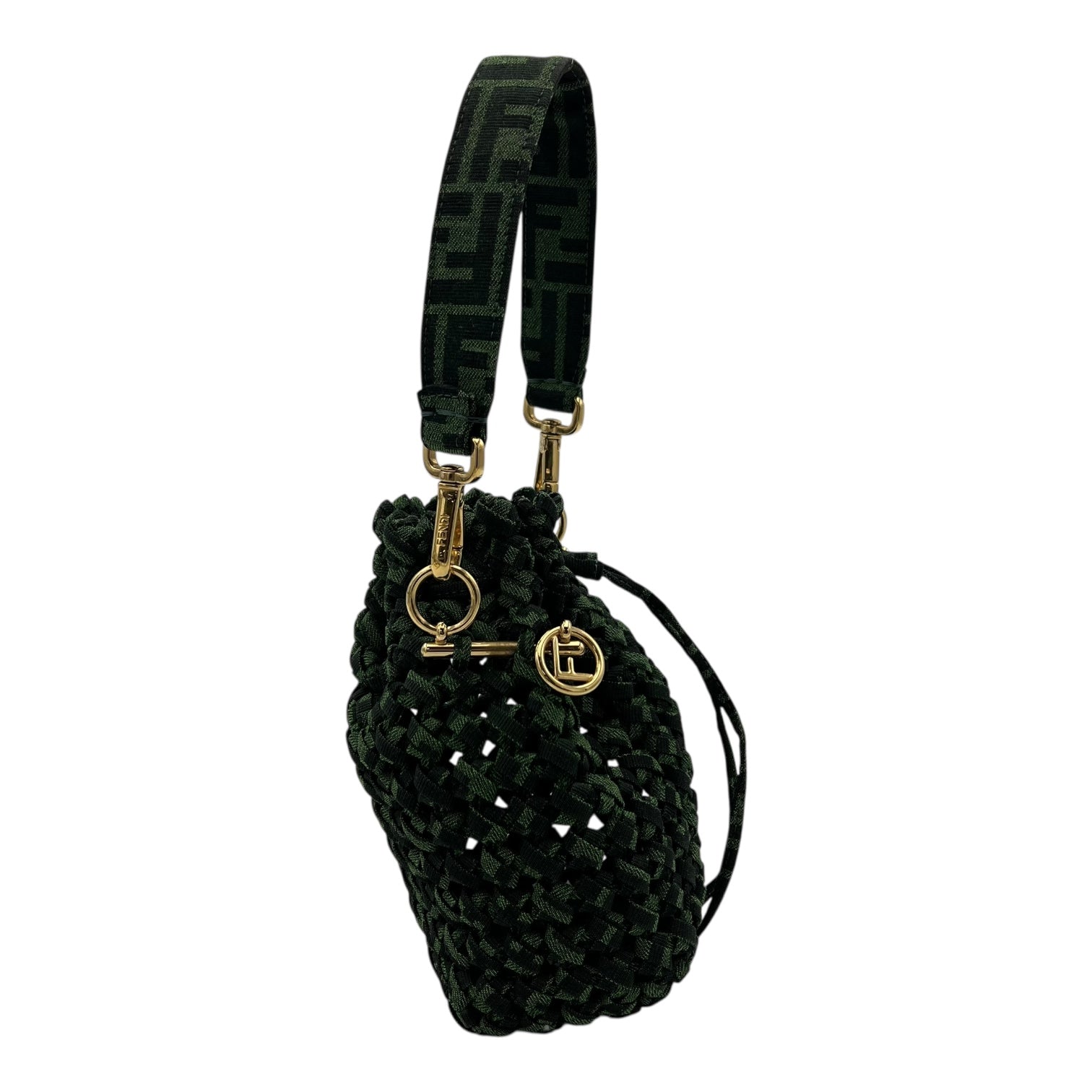 Fendi Mon Tresor Crossbody Bag Green in Canvas, Gold hardware_4
