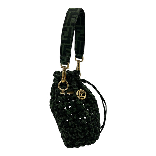 Fendi Mon Tresor Crossbody Bag Green in Canvas, Gold hardware_4