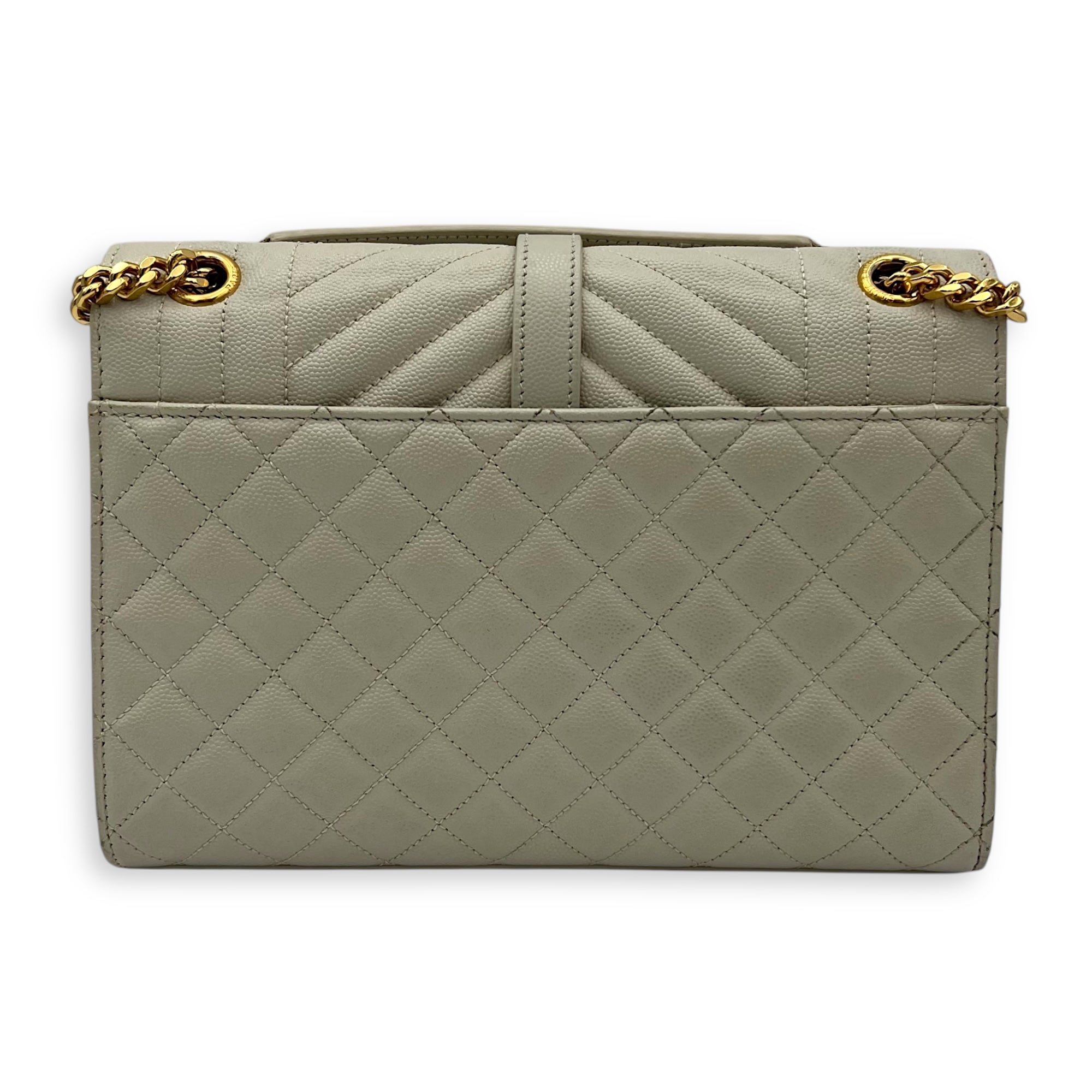 Saint Laurent Envelope Shoulder Bag White in Caviar Leather, Gold hardware_2