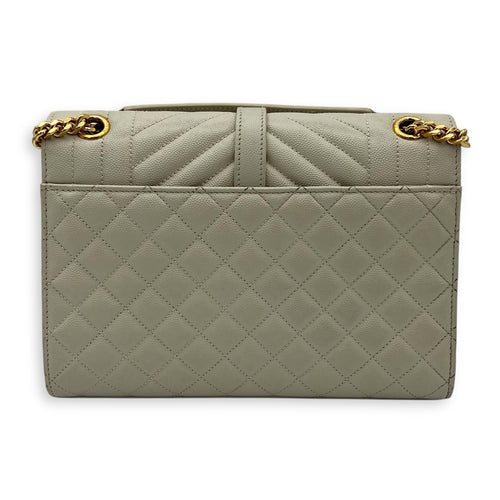 Saint Laurent Envelope Shoulder Bag White in Caviar Leather, Gold hardware_2