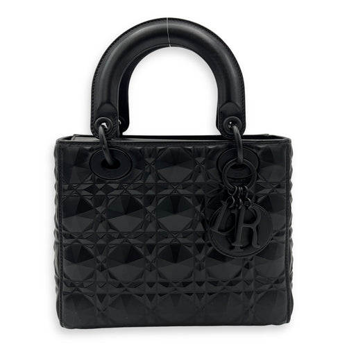 Christian Dior Lady Dior Medium Black Top Handle Bag in Calfskin, Ultramatte hardware_1
