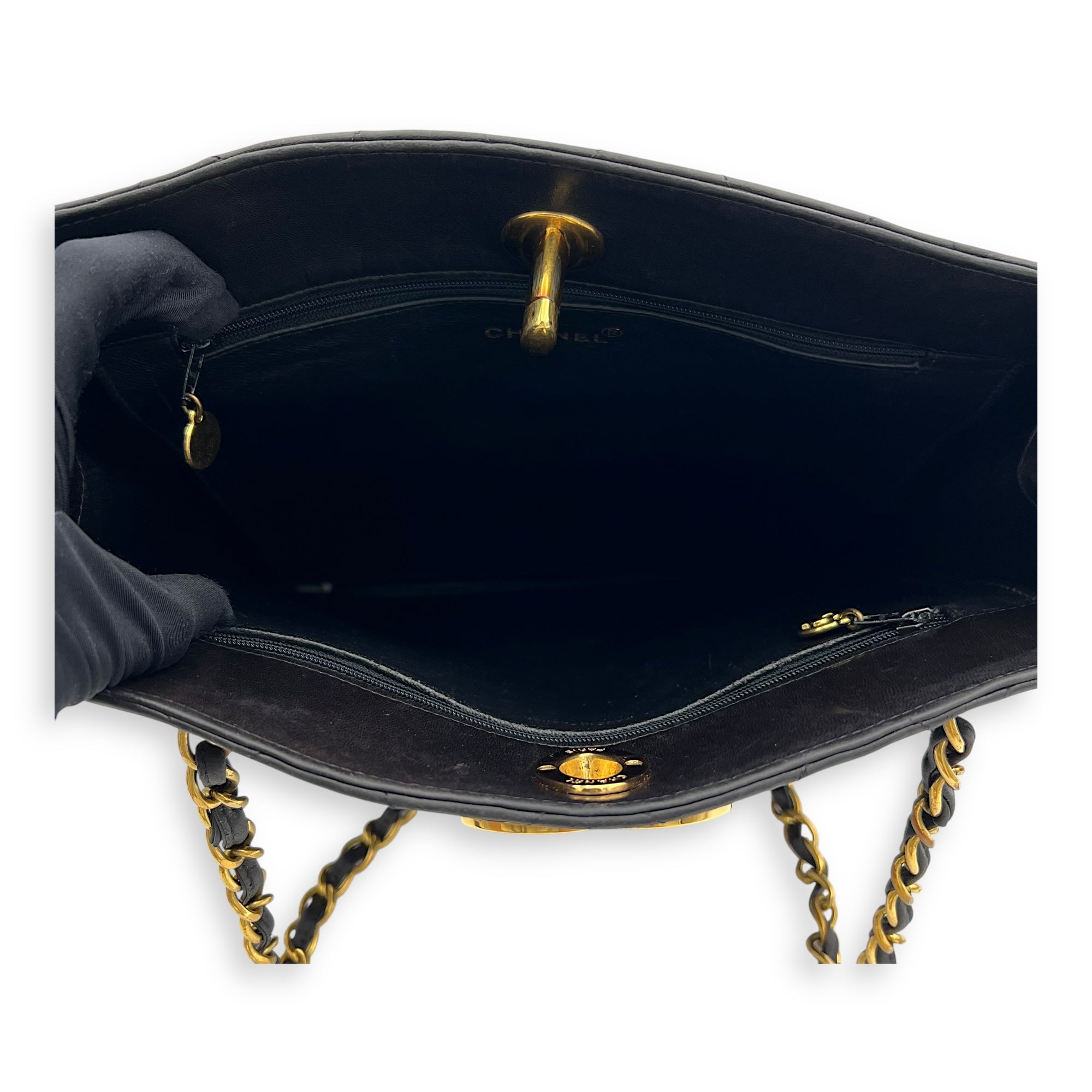 Chanel Vintage Big CC Tote Bag Black in Lambskin, Gold hardware_6