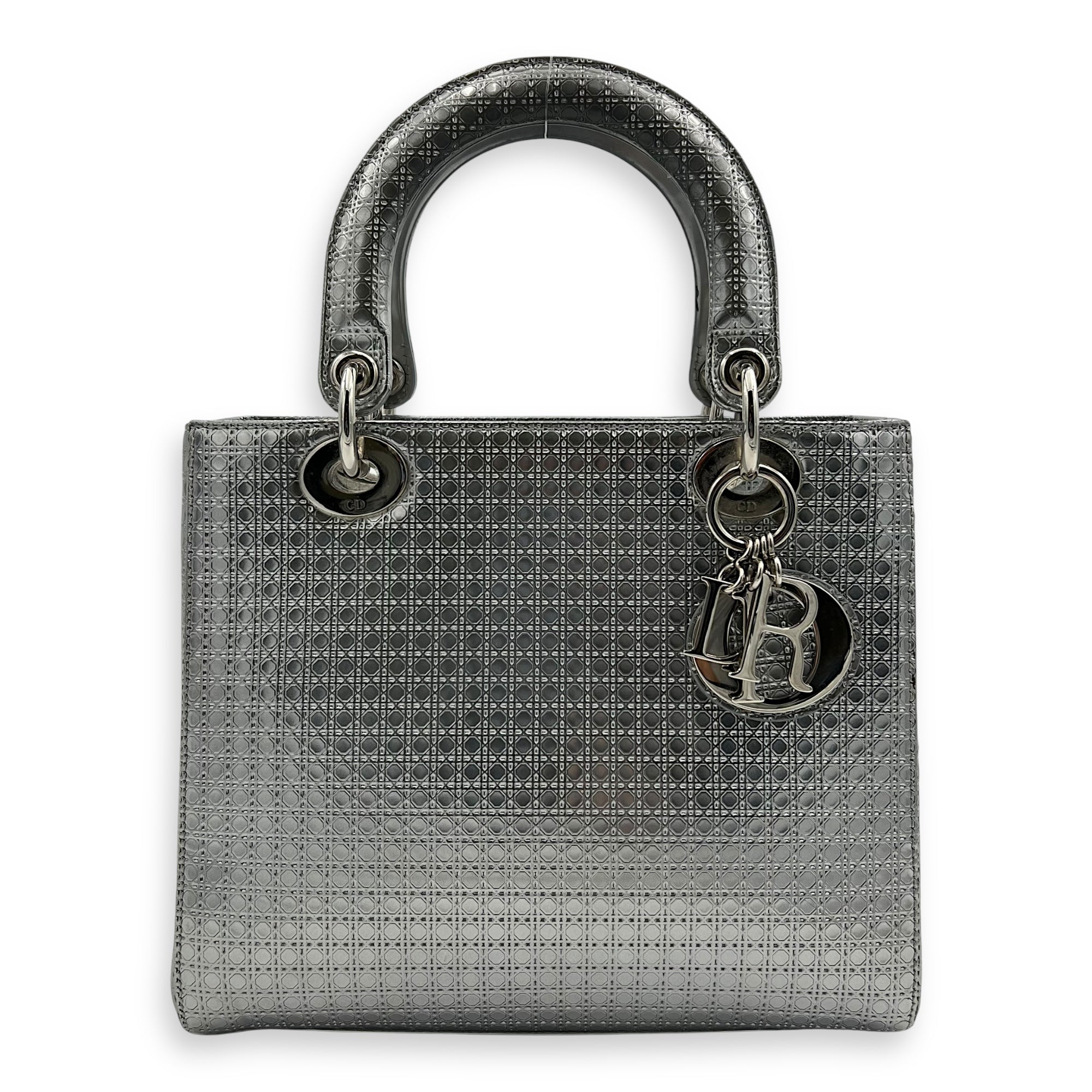 Dior Lady Dior Medium Silver Top Handle Bag in Calfskin, Silver hardware_1