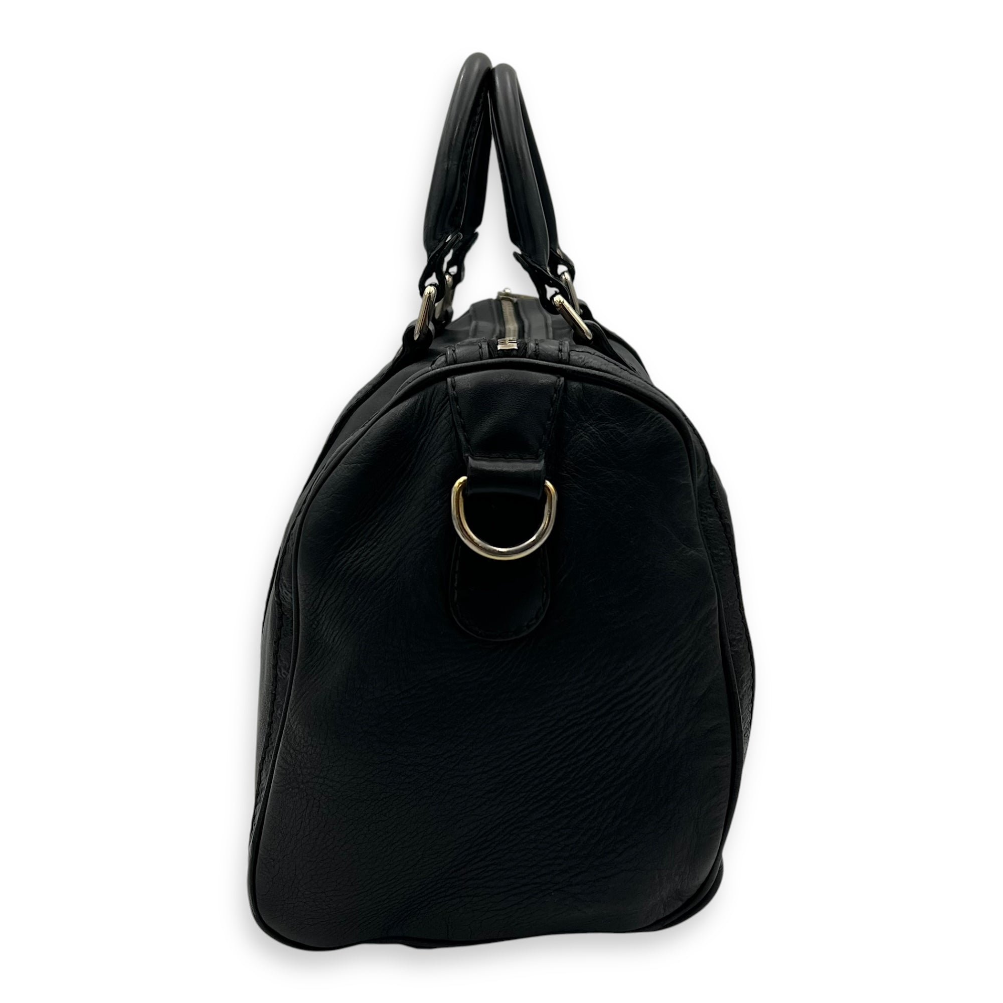 Boston Top Handle Bag Black in Calfskin, Light Gold hardware