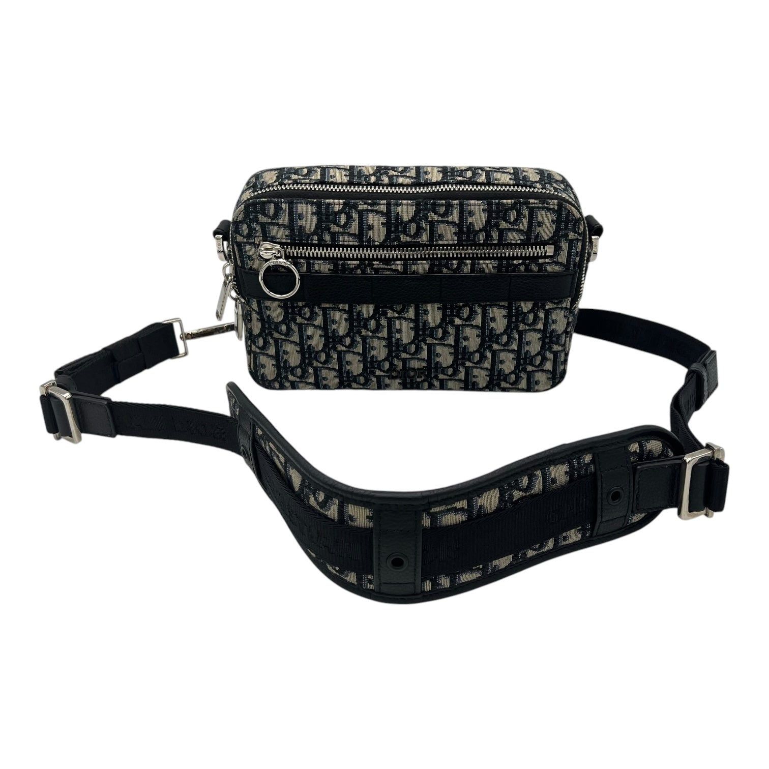 Christian Dior Safari Crossbody Bag Blue in Canvas, Silver hardware_12
