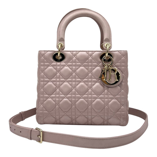 Christian Dior Lady Dior Top Handle Bag Medium Pink in Lambskin, Gold hardware_7