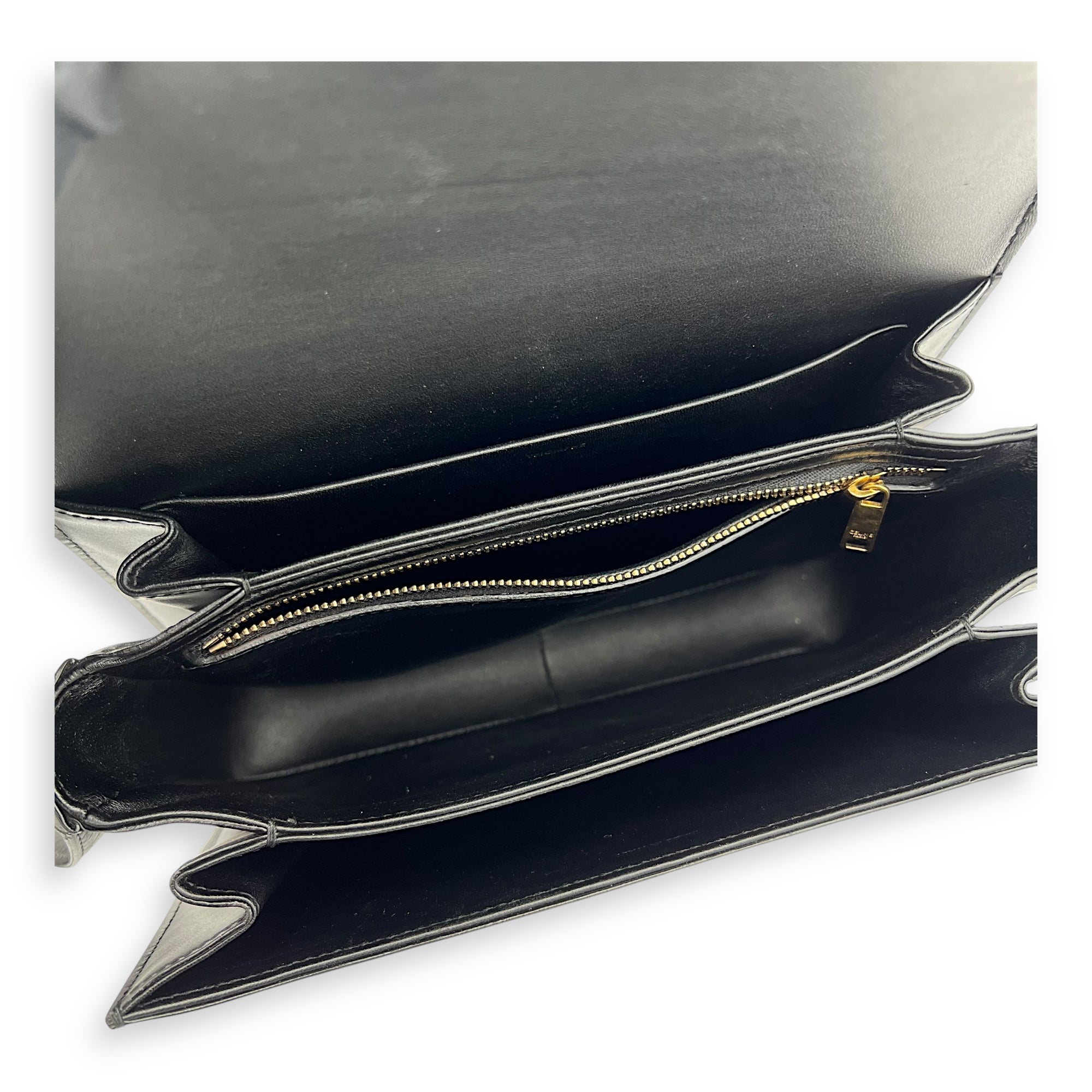 Celine Triomphe Medium Black Shoulder Bag in Calfskin, Gold hardware_6
