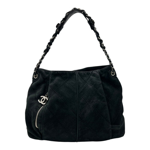 Chanel CC Shoulder Bag Grey in Calfskin, Silver hardware_1