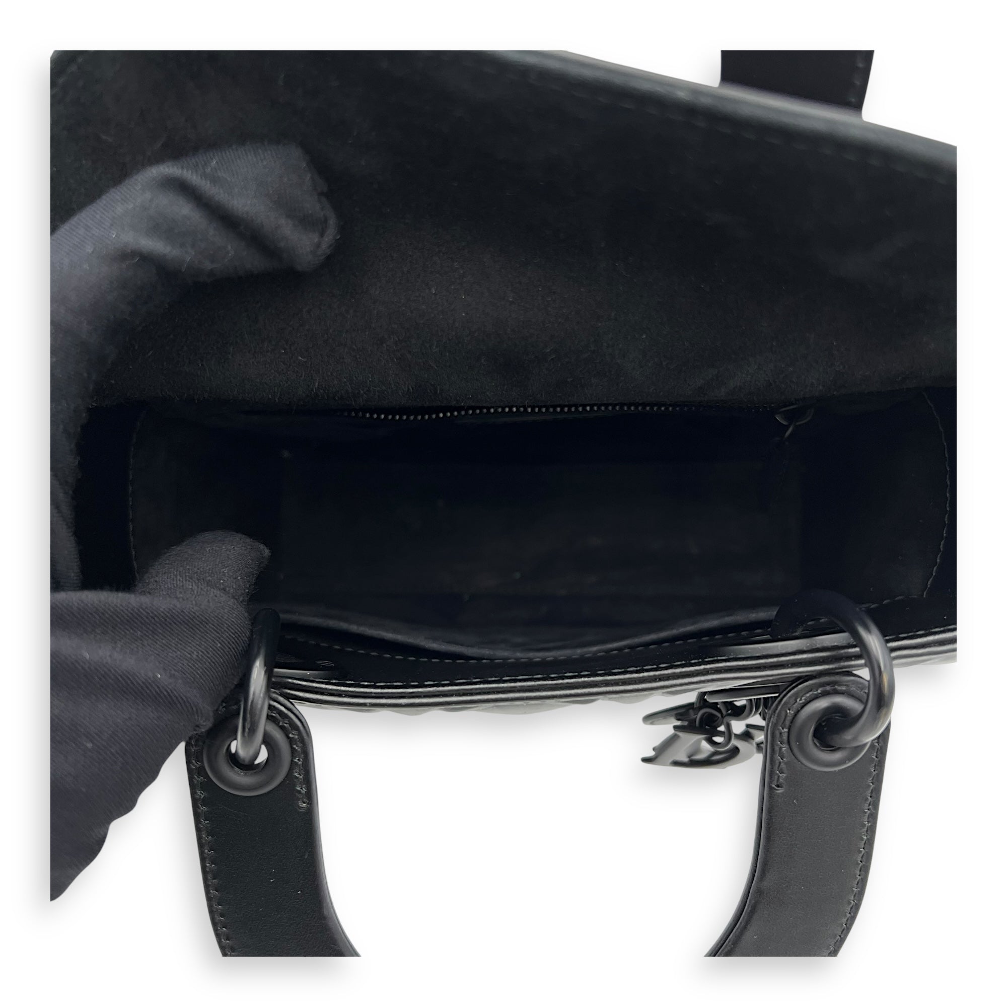 Christian Dior Lady Dior Medium Black Top Handle Bag in Calfskin, Ultramatte hardware_6