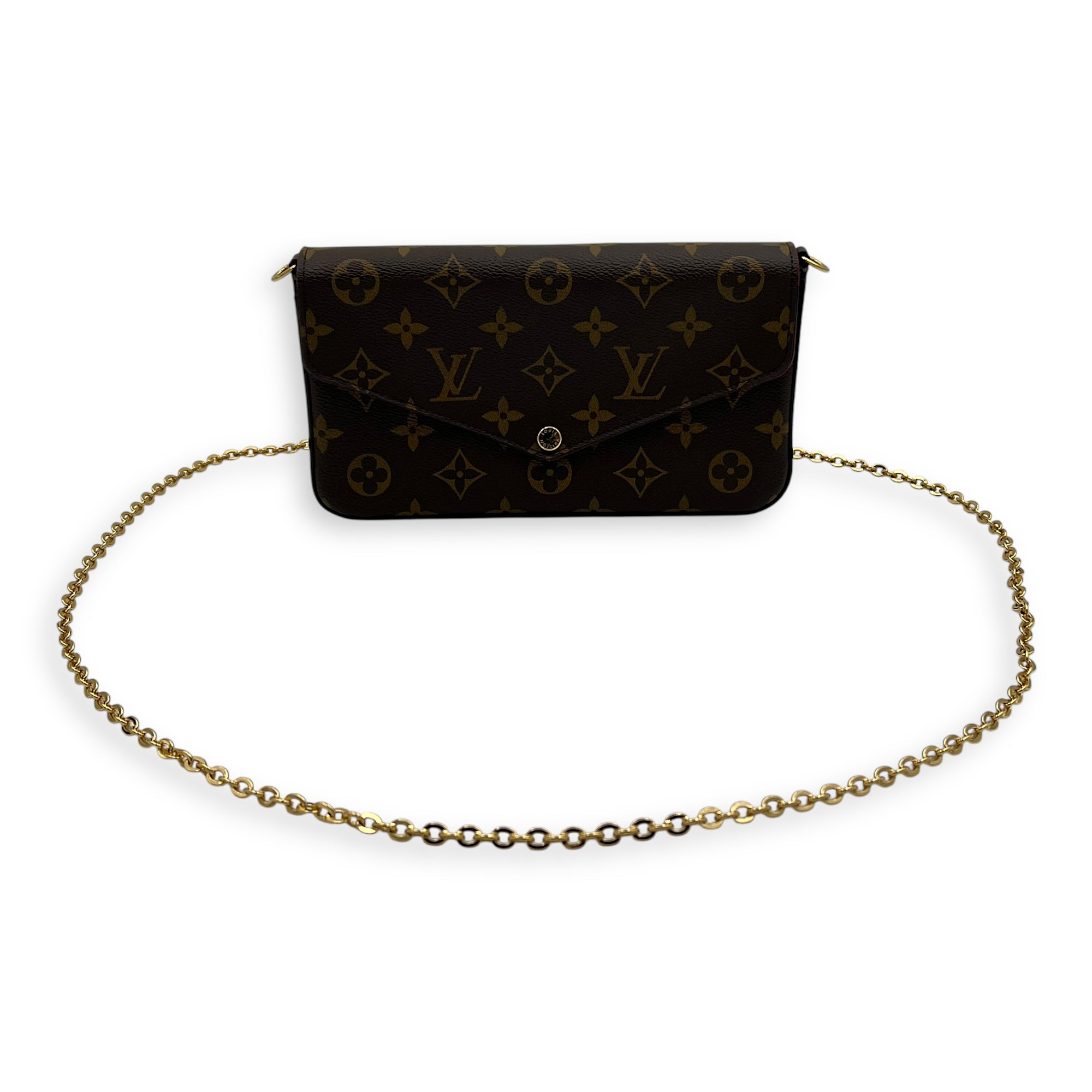 Louis Vuitton Felicie Wallet On Chain Brown in Monogram Coated Canvas, Gold hardware_10