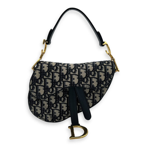 Saddle Top Handle Bag Blue in Jacquard, Gold hardware