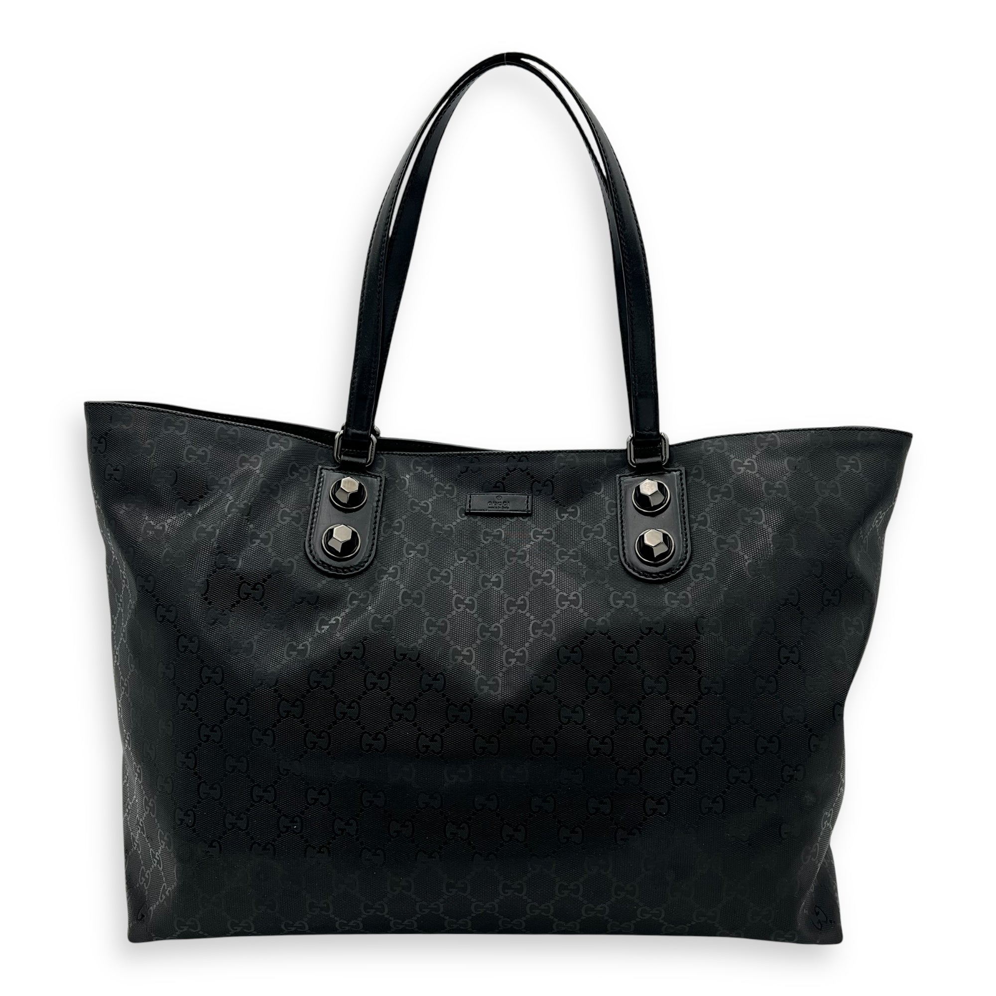 Gucci GG Tote Bag Black in Coated Canvas, Gunmetal hardware_1