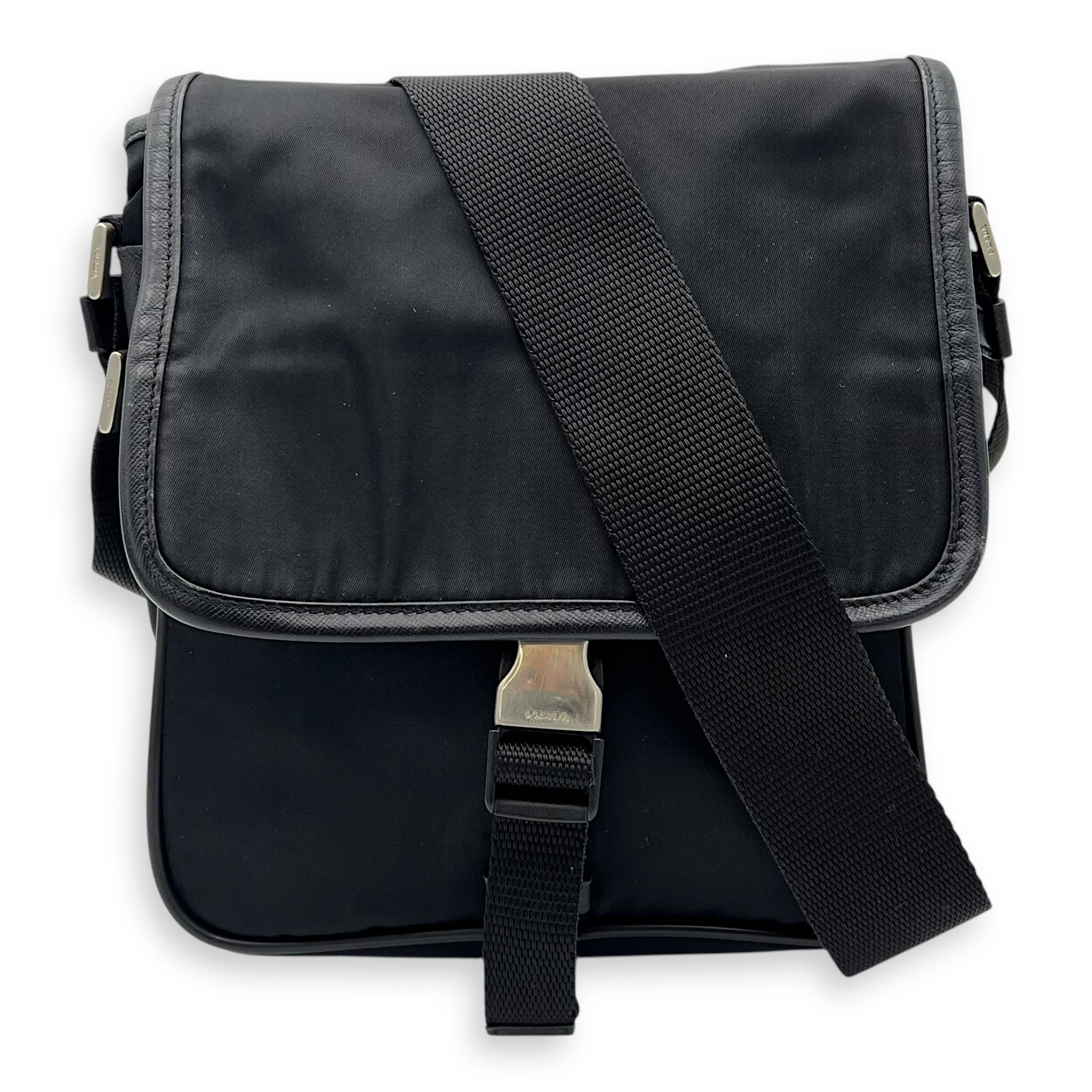Prada Logo Messenger Black in Nylon, Silver hardware_1